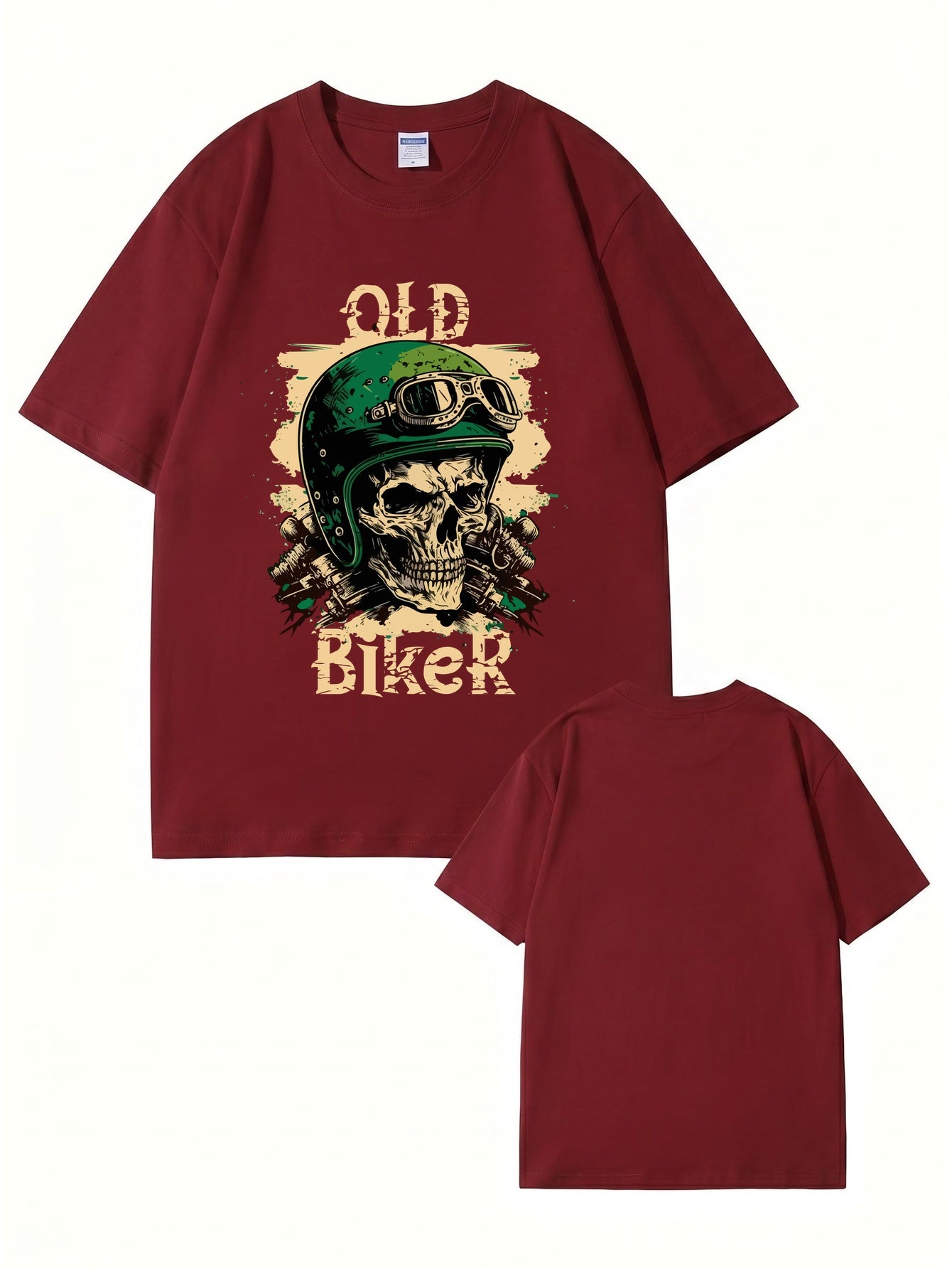 Old Biker Skull Graphic T-Shirt - Vintage Motorcycle Helmet Print Tee