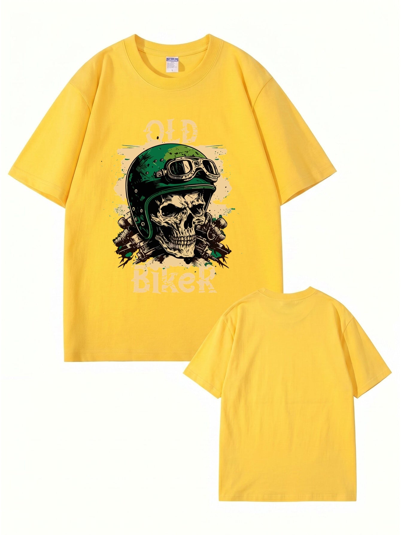 Old Biker Skull Graphic T-Shirt - Vintage Motorcycle Helmet Print Tee