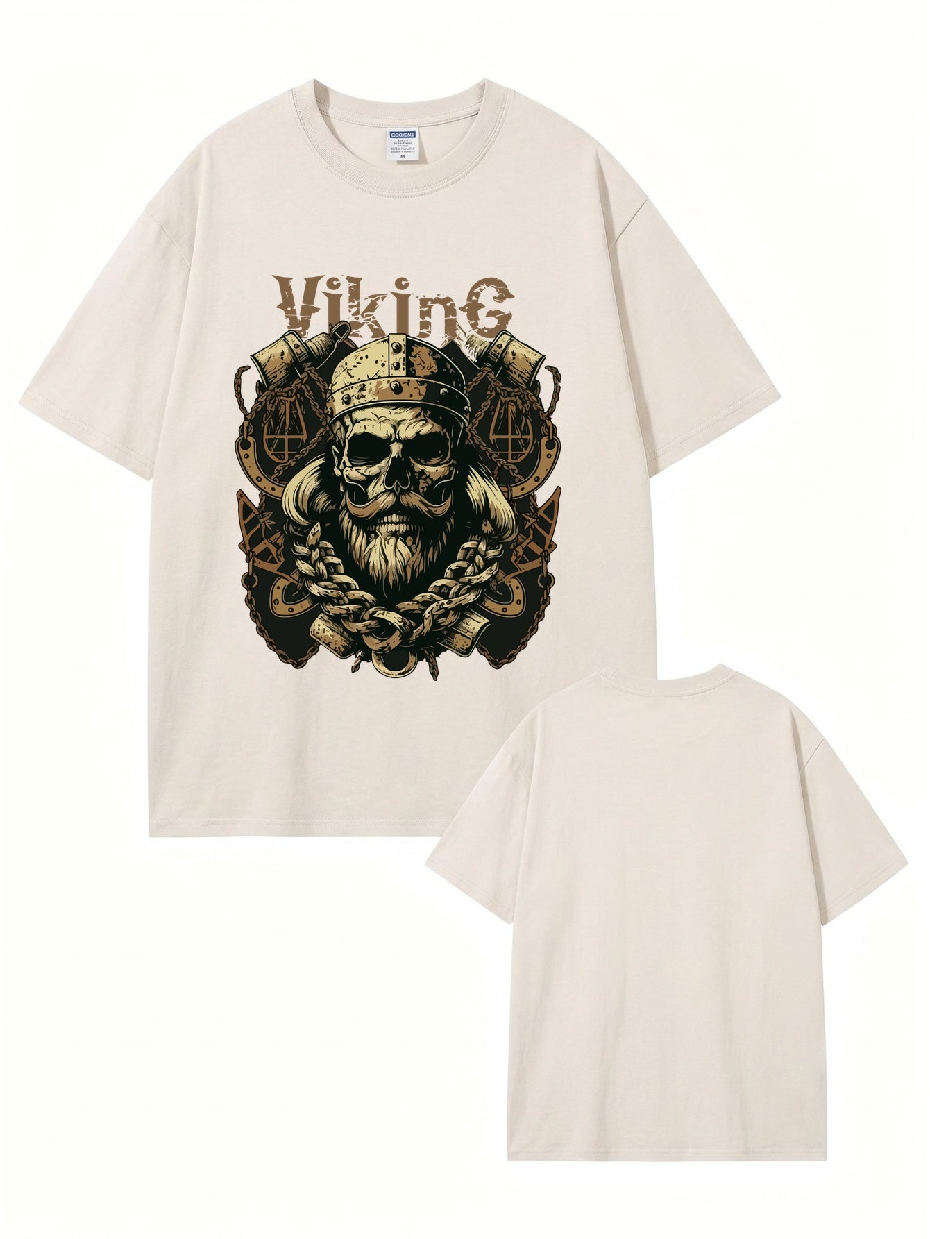 Vintage Washed Viking Skull Graphic T-Shirt - Heavyweight Cotton Streetwear