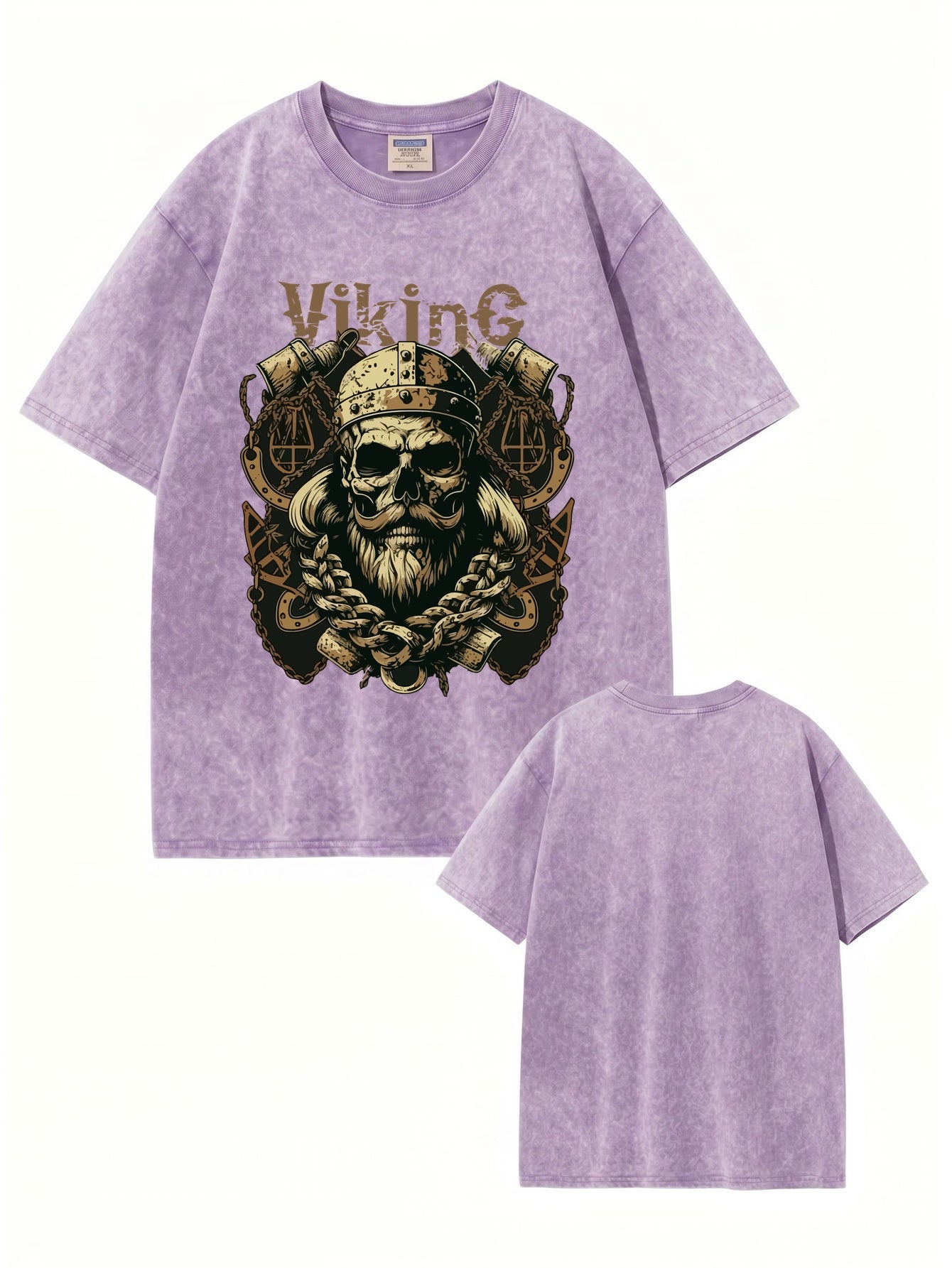 Vintage Washed Viking Skull Graphic T-Shirt - Heavyweight Cotton Streetwear