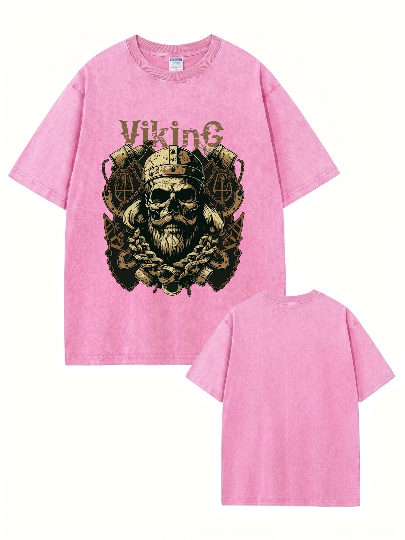 Vintage Washed Viking Skull Graphic T-Shirt - Heavyweight Cotton Streetwear