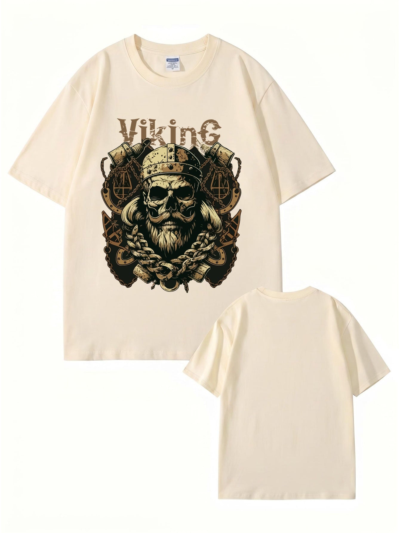 Viking Skull Graphic Print T-Shirt - Premium 200gsm Cotton Heavyweight Tee
