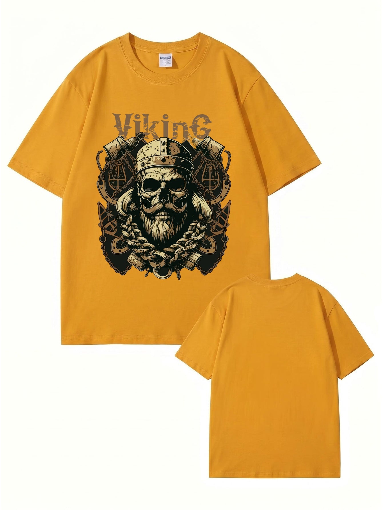 Viking Skull Graphic Print T-Shirt - Premium 200gsm Cotton Heavyweight Tee