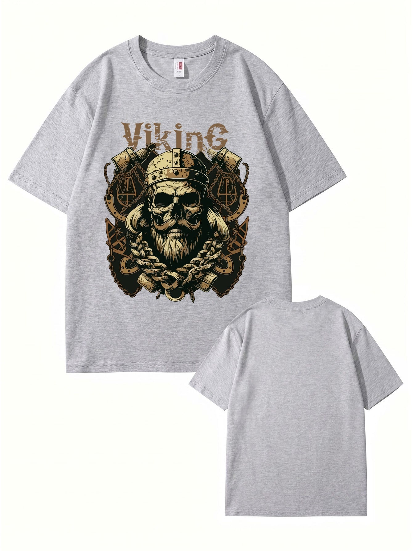 Viking Skull Graphic Print T-Shirt - Premium 200gsm Cotton Heavyweight Tee