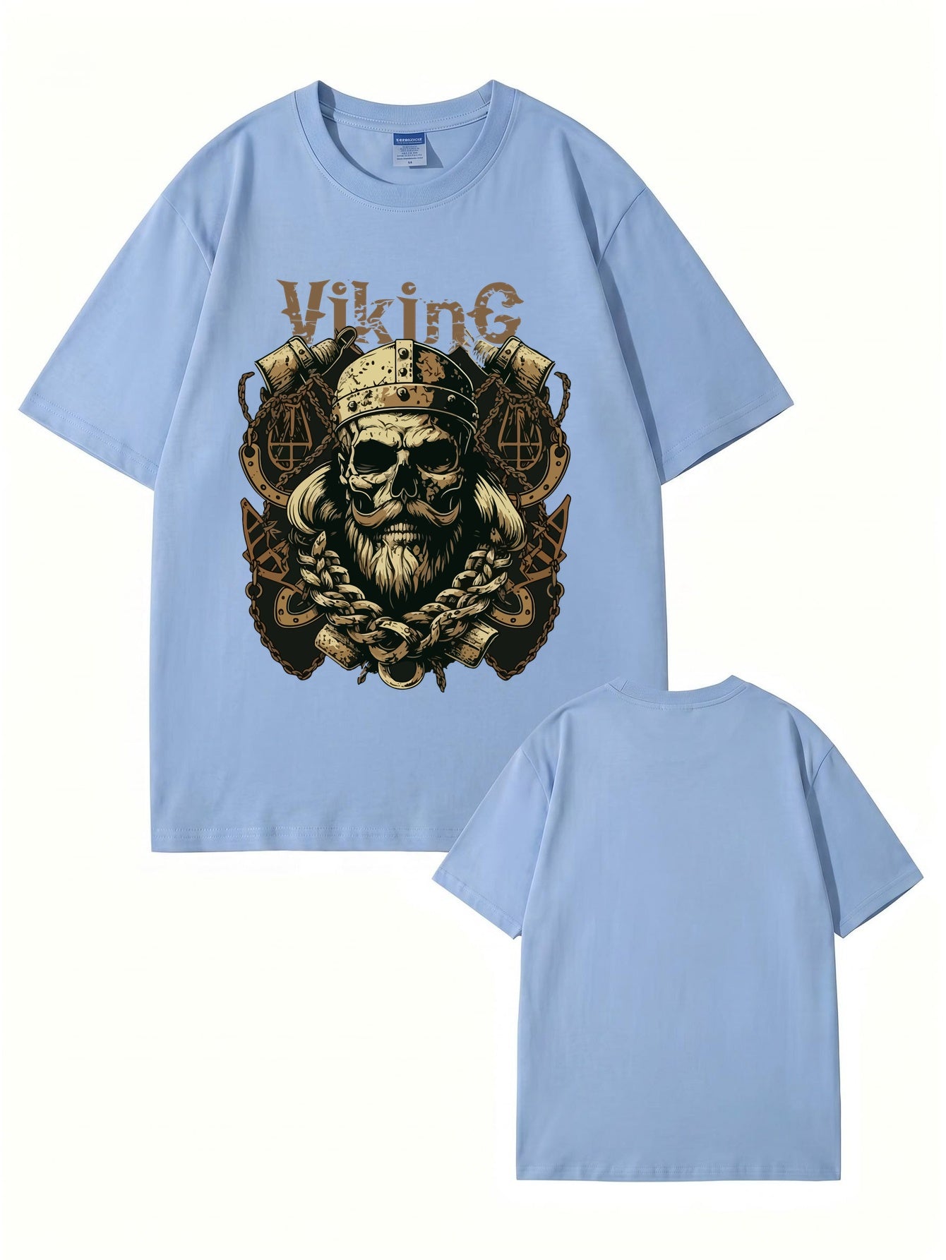 Viking Skull Graphic Print T-Shirt - Premium 200gsm Cotton Heavyweight Tee
