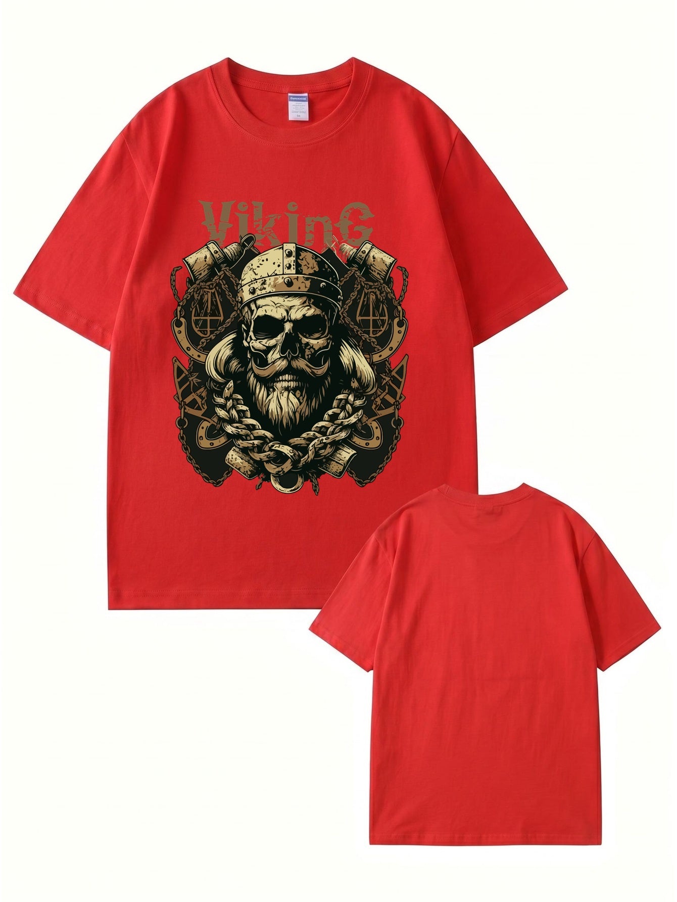 Viking Skull Graphic Print T-Shirt - Premium 200gsm Cotton Heavyweight Tee