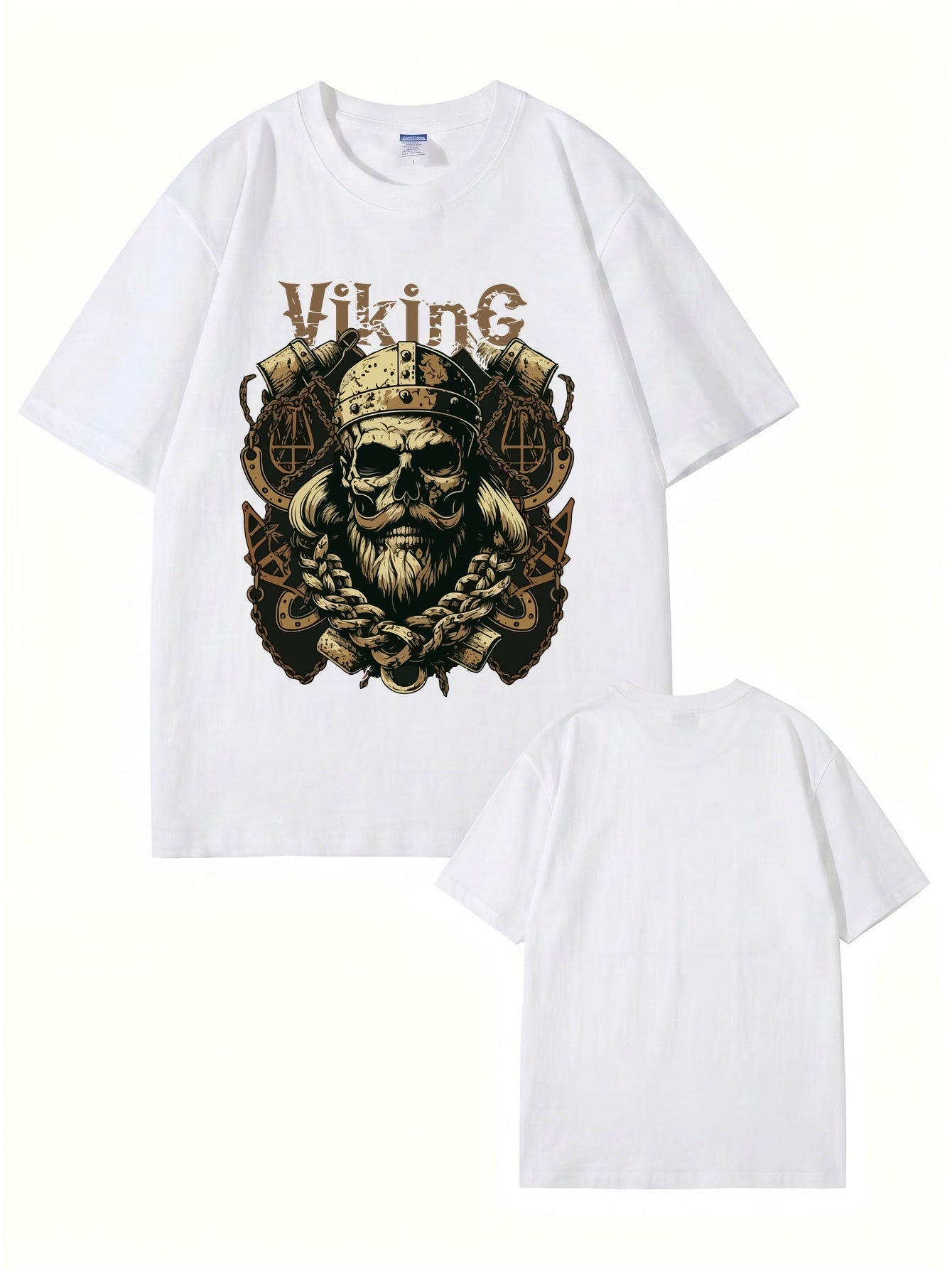 Viking Skull Graphic Print T-Shirt - Premium 200gsm Cotton Heavyweight Tee