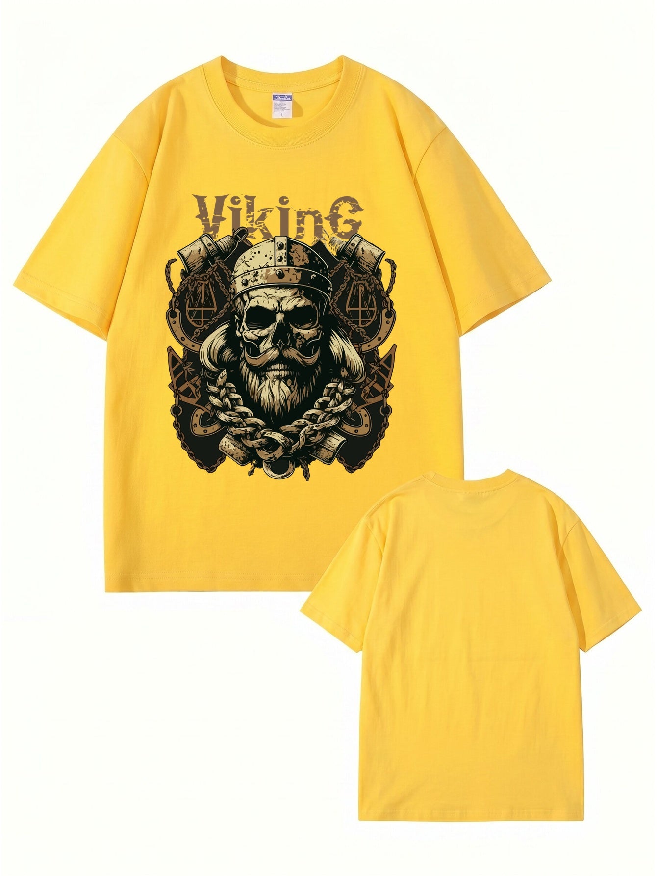 Viking Skull Graphic Print T-Shirt - Premium 200gsm Cotton Heavyweight Tee