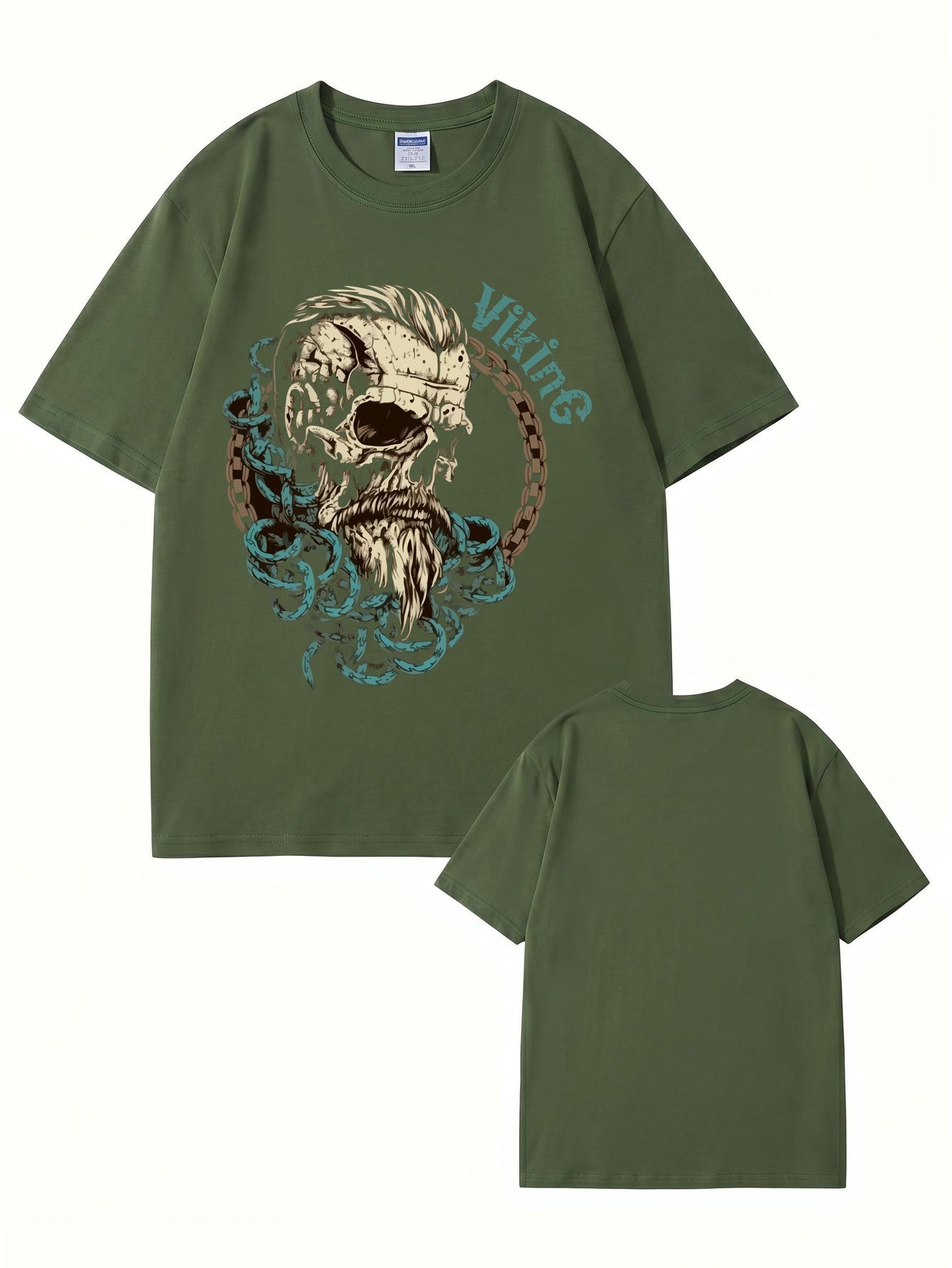 Viking Skull Graphic Print Men's 200gsm Heavyweight Cotton T-Shirt