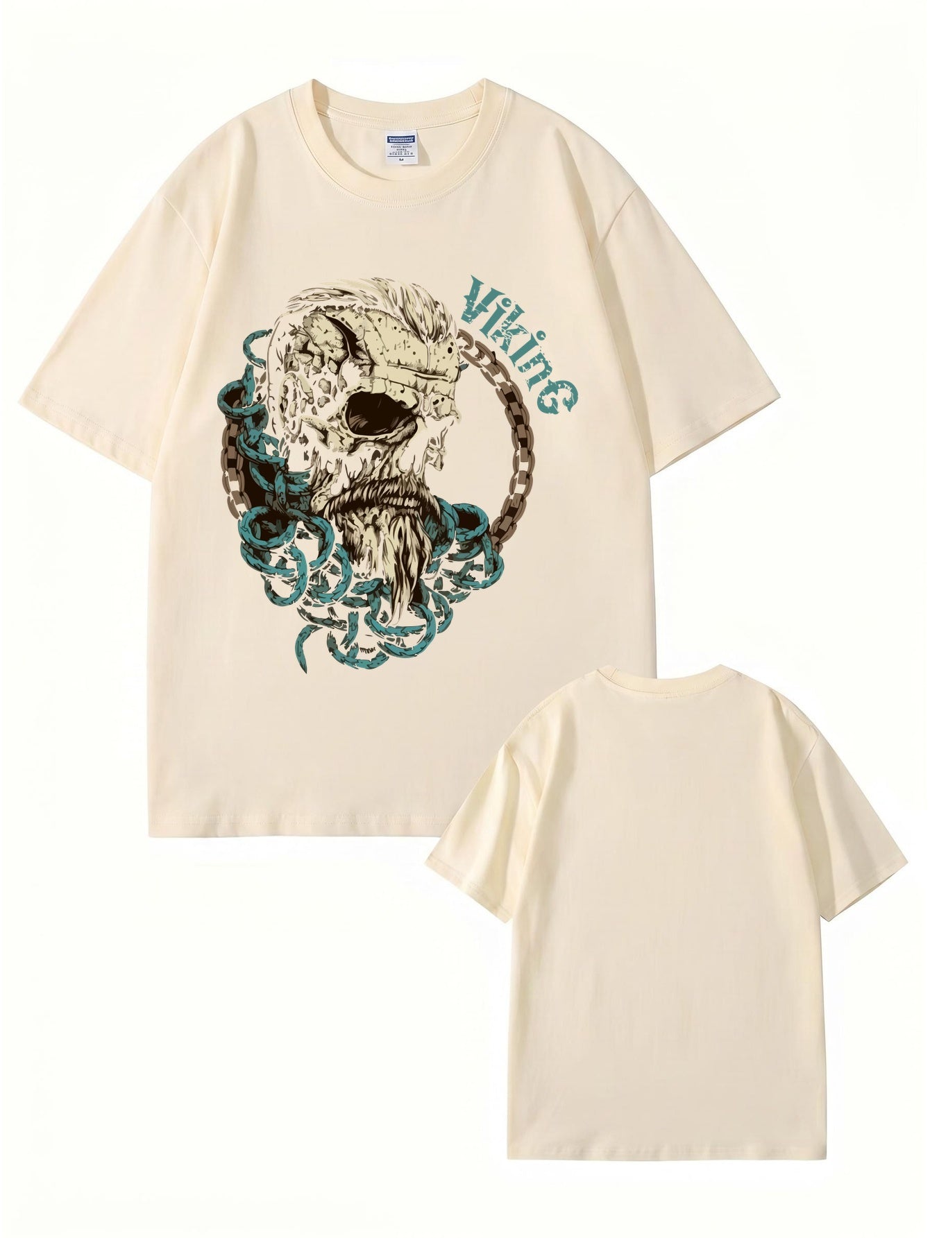 Viking Skull Graphic Print Men's 200gsm Heavyweight Cotton T-Shirt