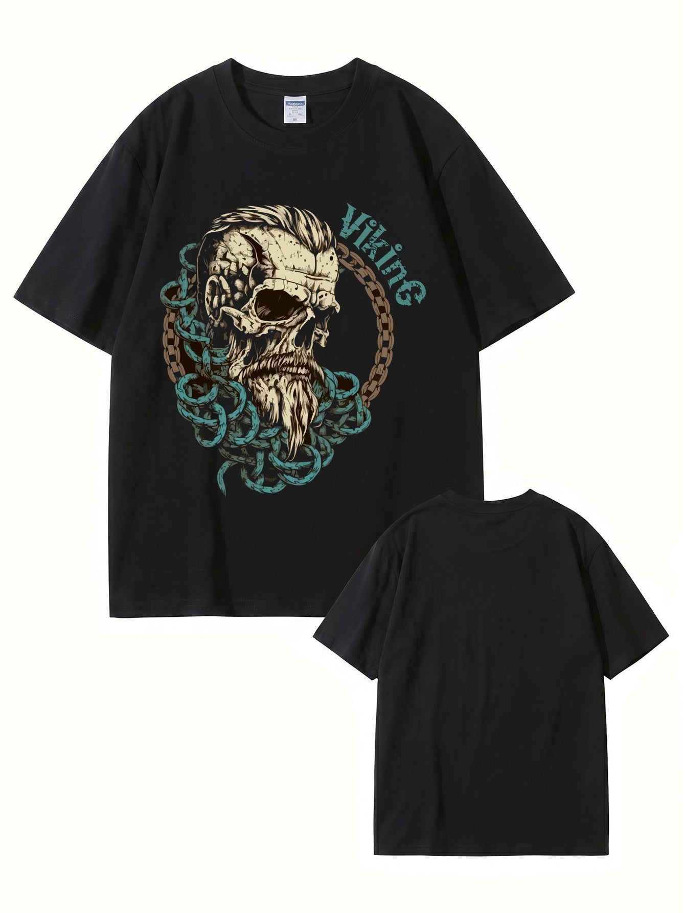 Viking Skull Graphic Print Men's 200gsm Heavyweight Cotton T-Shirt