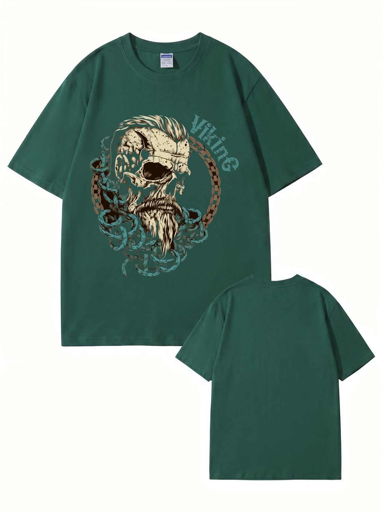 Viking Skull Graphic Print Men's 200gsm Heavyweight Cotton T-Shirt