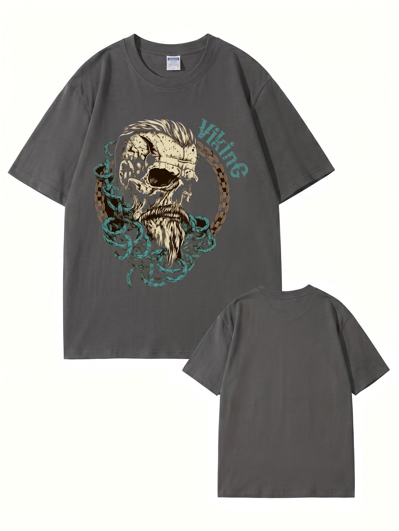 Viking Skull Graphic Print Men's 200gsm Heavyweight Cotton T-Shirt