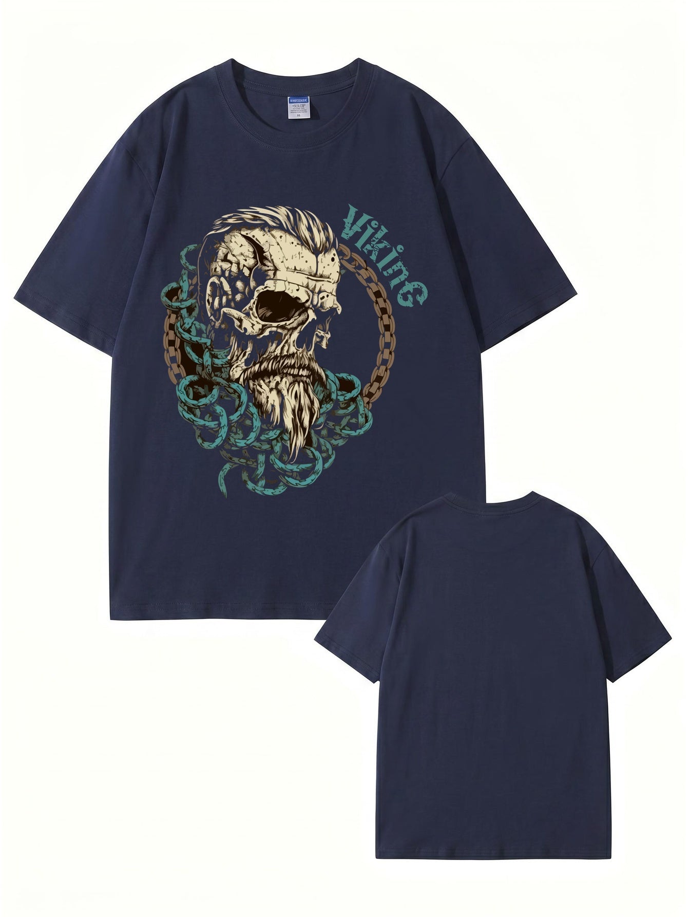Viking Skull Graphic Print Men's 200gsm Heavyweight Cotton T-Shirt