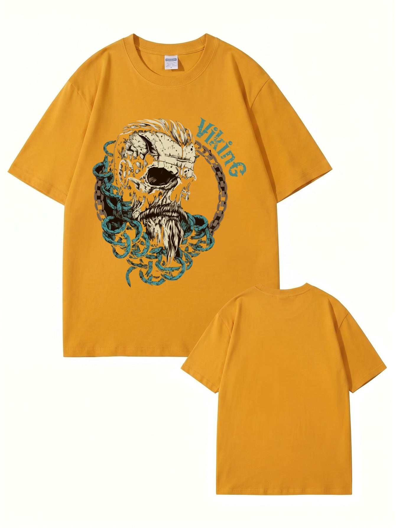 Viking Skull Graphic Print Men's 200gsm Heavyweight Cotton T-Shirt