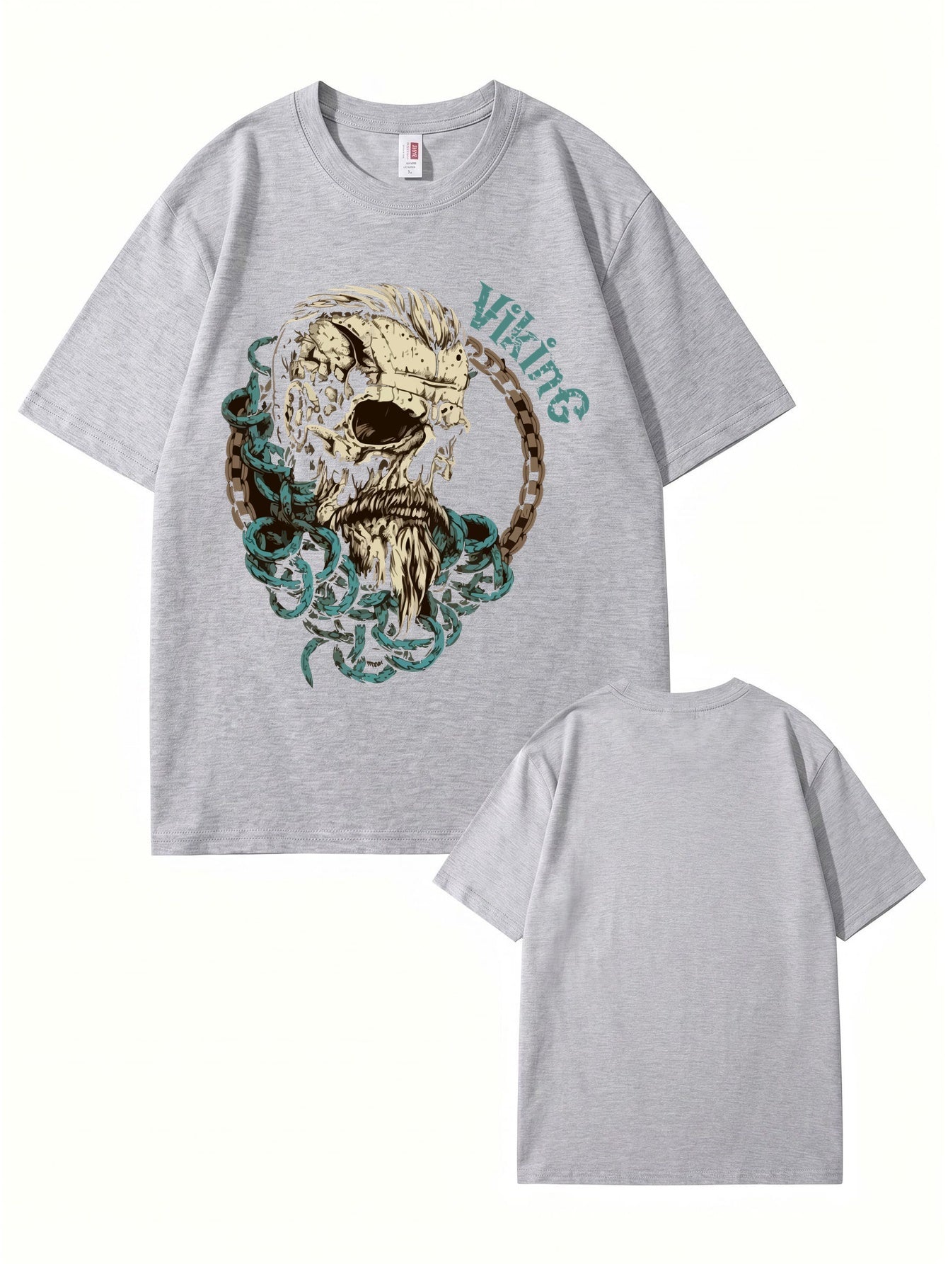 Viking Skull Graphic Print Men's 200gsm Heavyweight Cotton T-Shirt