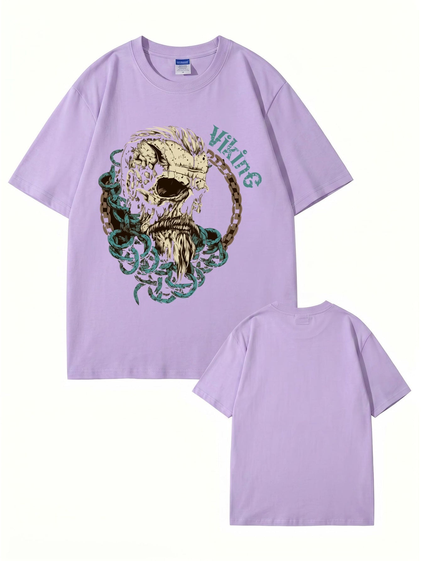 Viking Skull Graphic Print Men's 200gsm Heavyweight Cotton T-Shirt