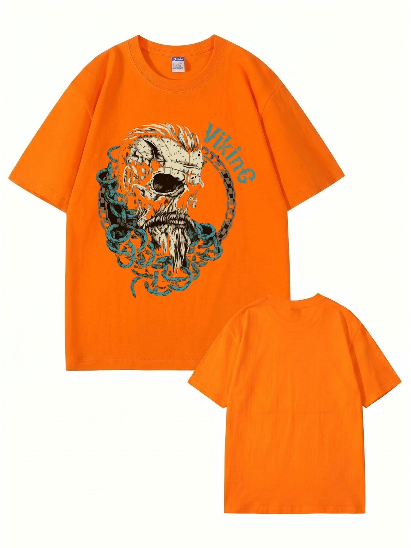 Viking Skull Graphic Print Men's 200gsm Heavyweight Cotton T-Shirt