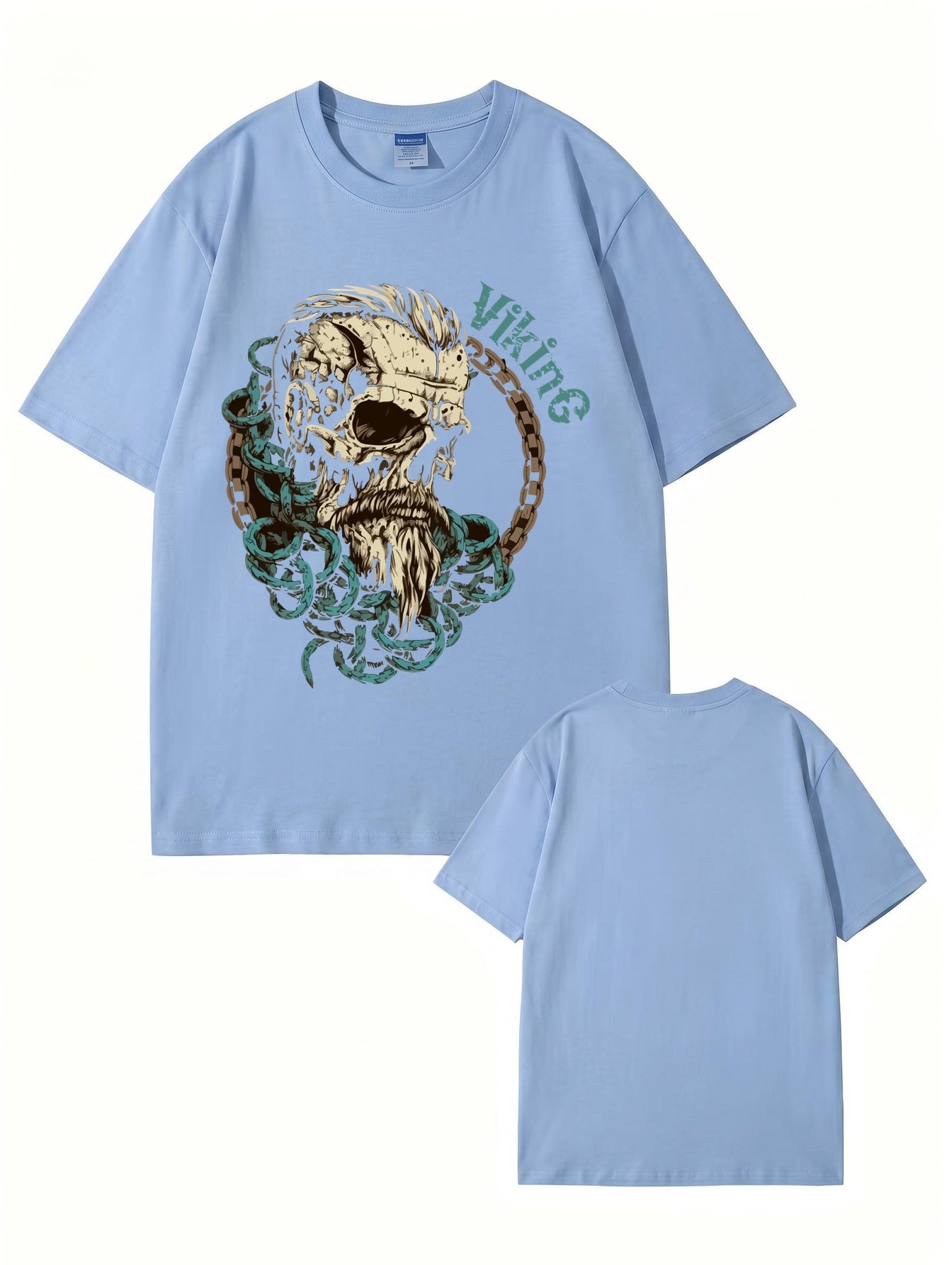 Viking Skull Graphic Print Men's 200gsm Heavyweight Cotton T-Shirt