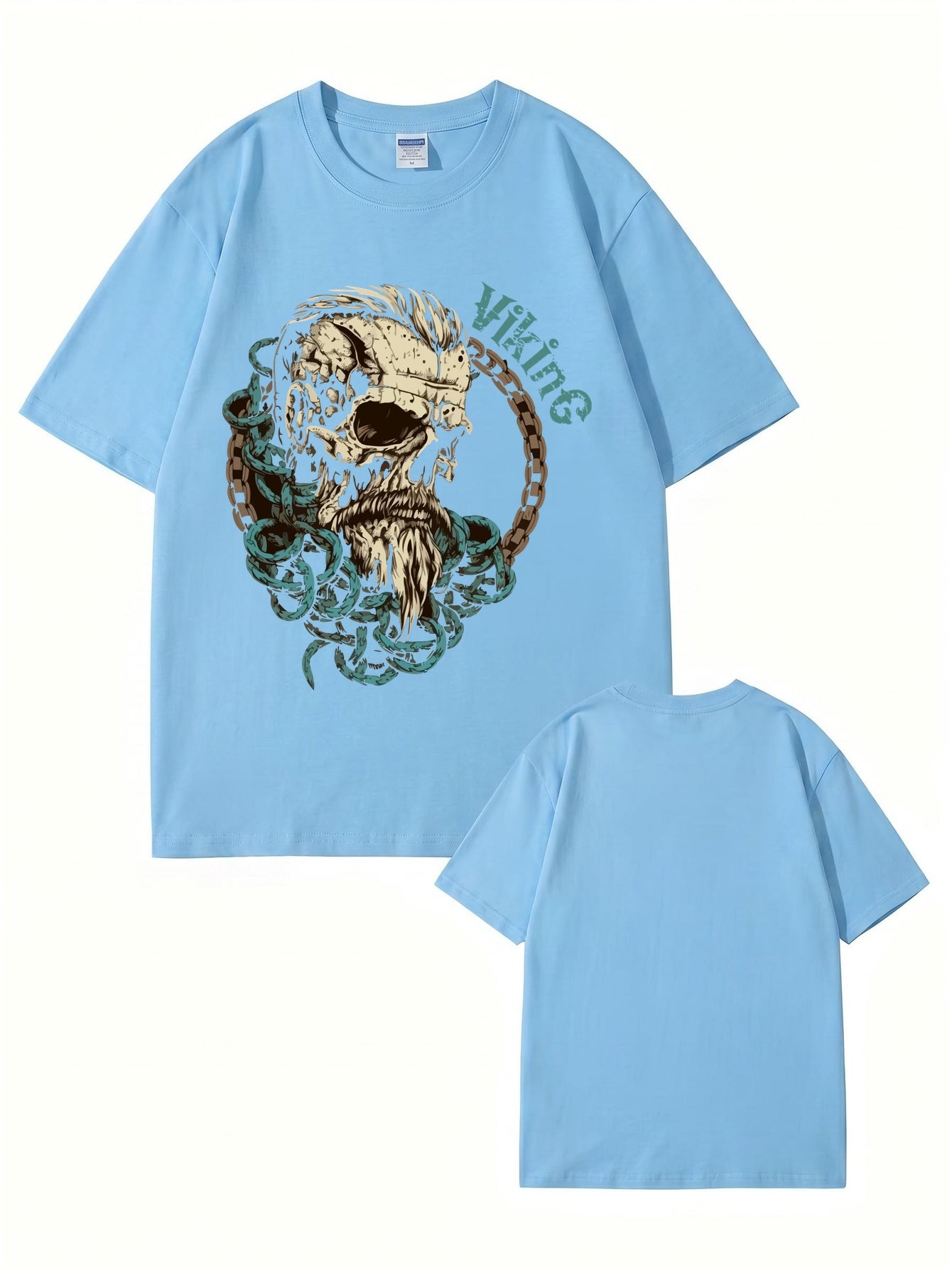 Viking Skull Graphic Print Men's 200gsm Heavyweight Cotton T-Shirt