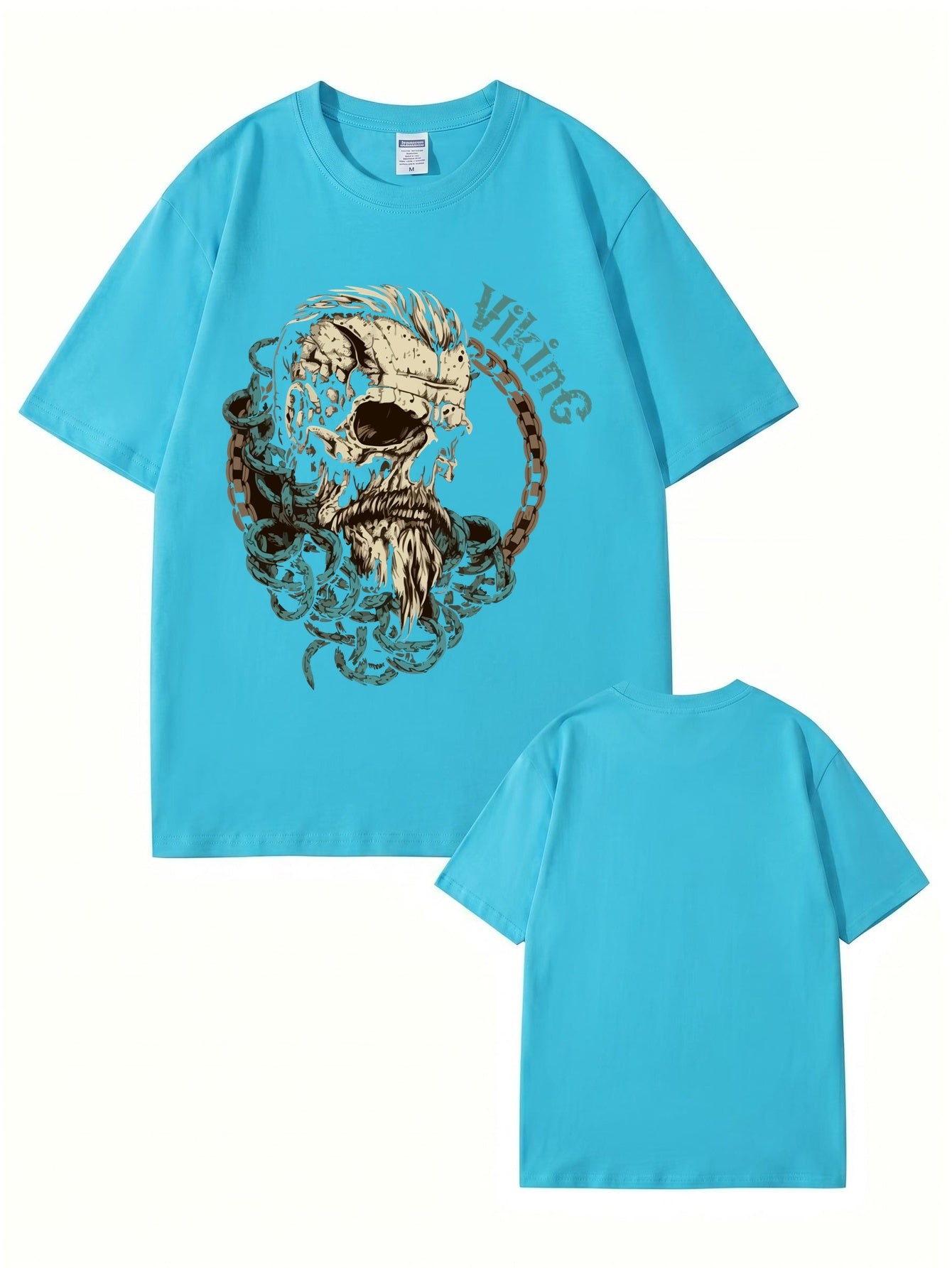 Viking Skull Graphic Print Men's 200gsm Heavyweight Cotton T-Shirt