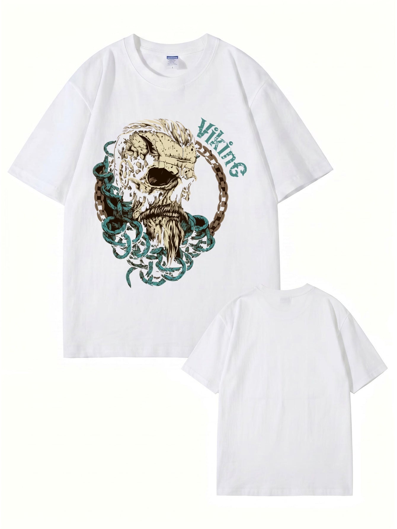 Viking Skull Graphic Print Men's 200gsm Heavyweight Cotton T-Shirt
