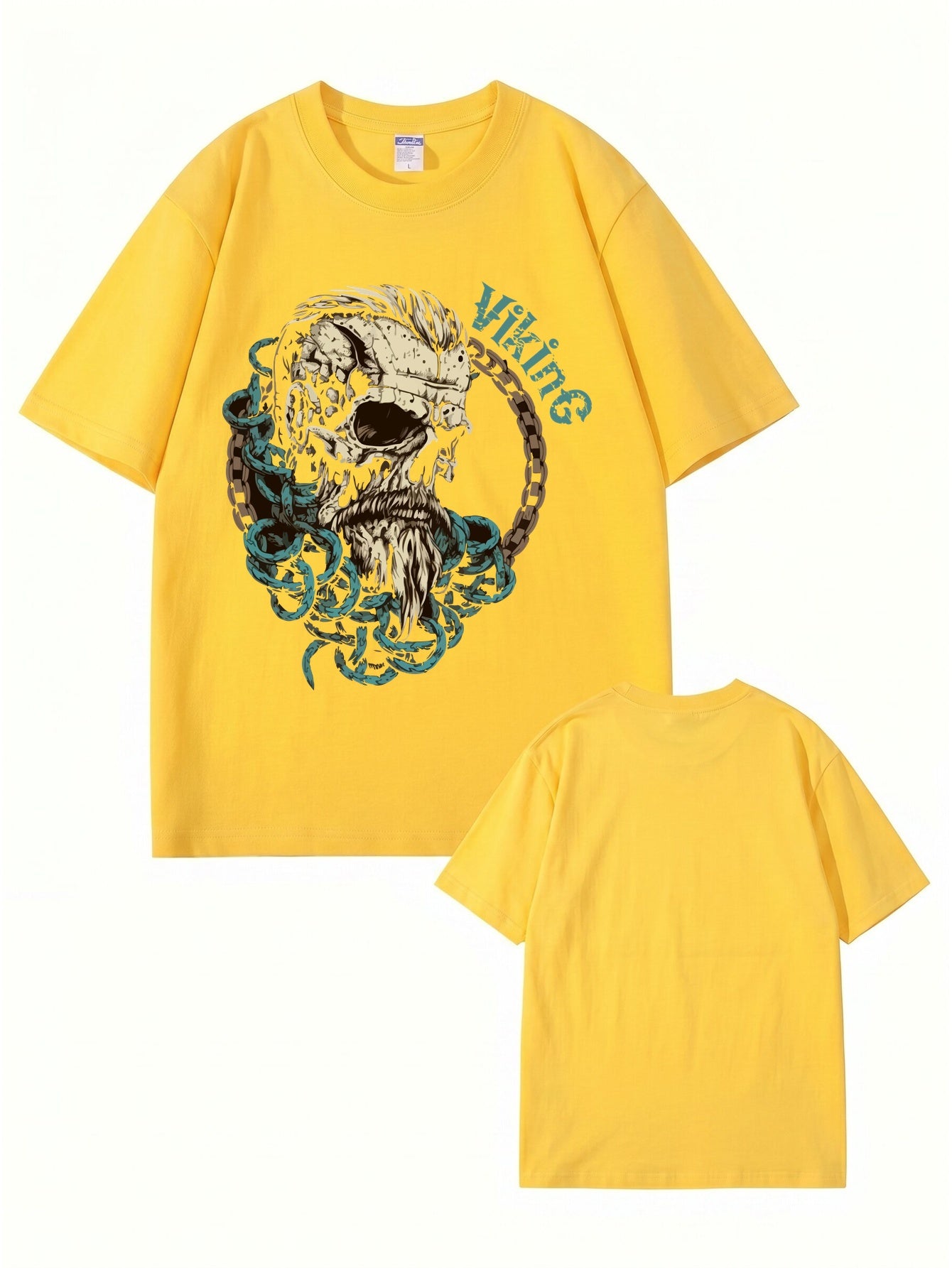 Viking Skull Graphic Print Men's 200gsm Heavyweight Cotton T-Shirt