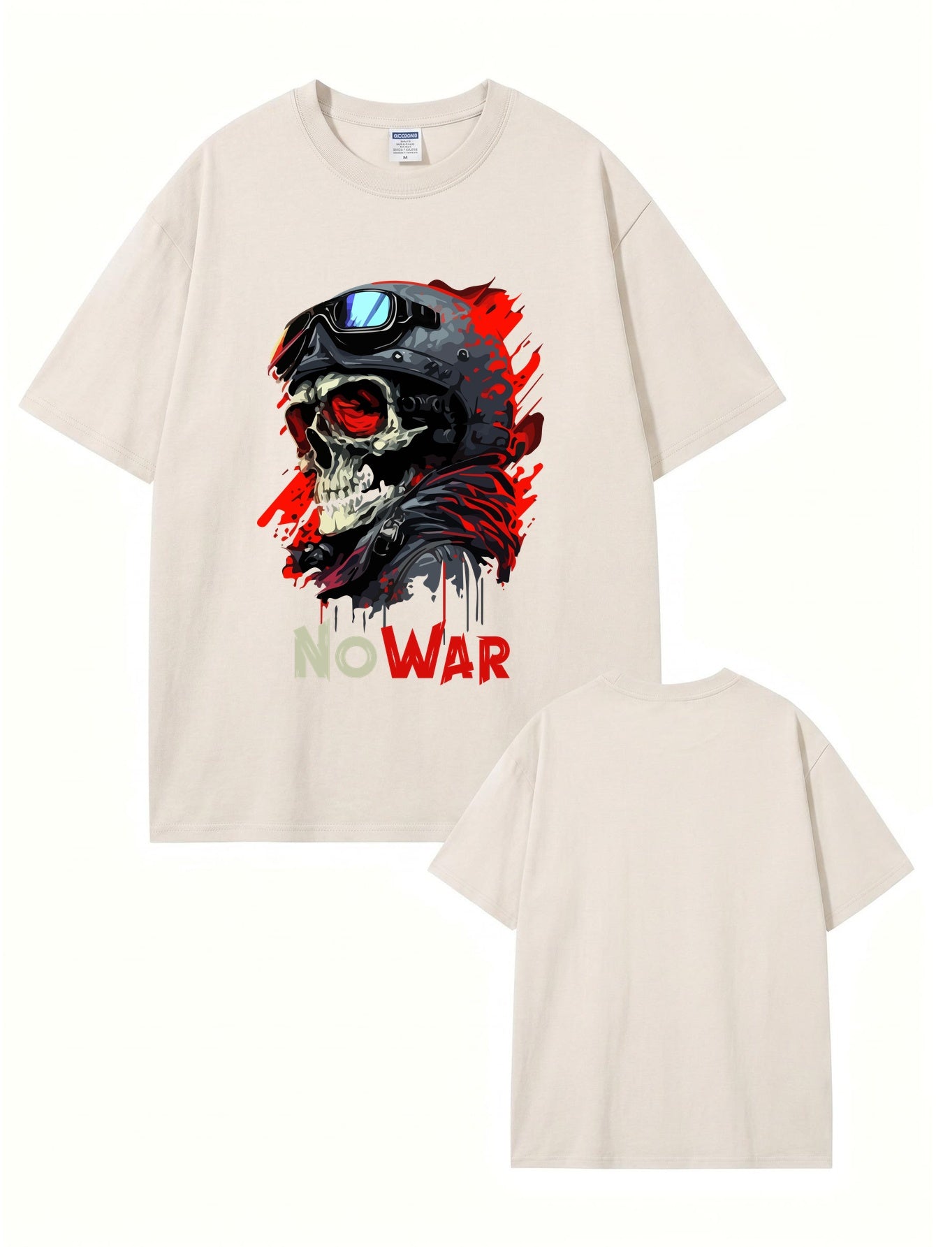 Vintage Washed No War Skull Graphic T-Shirt - Heavyweight Cotton Streetwear