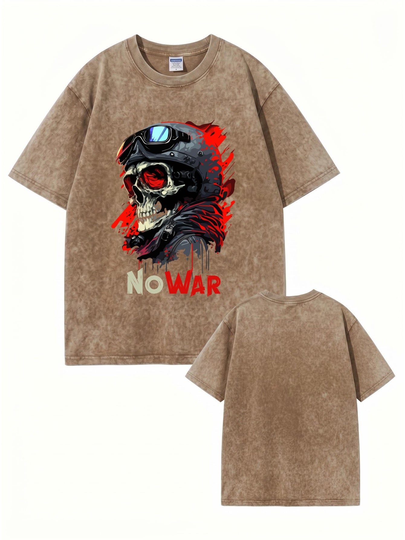 Vintage Washed No War Skull Graphic T-Shirt - Heavyweight Cotton Streetwear