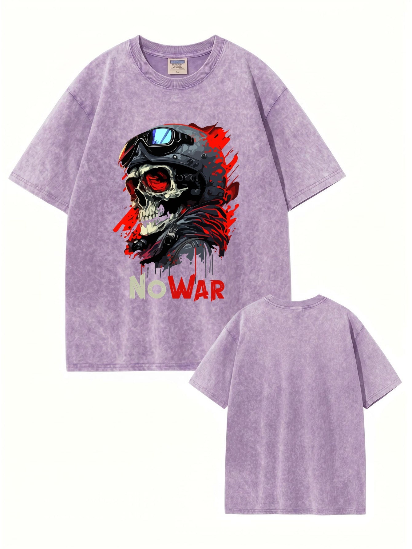 Vintage Washed No War Skull Graphic T-Shirt - Heavyweight Cotton Streetwear