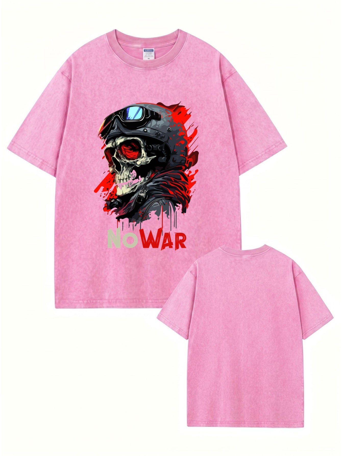 Vintage Washed No War Skull Graphic T-Shirt - Heavyweight Cotton Streetwear