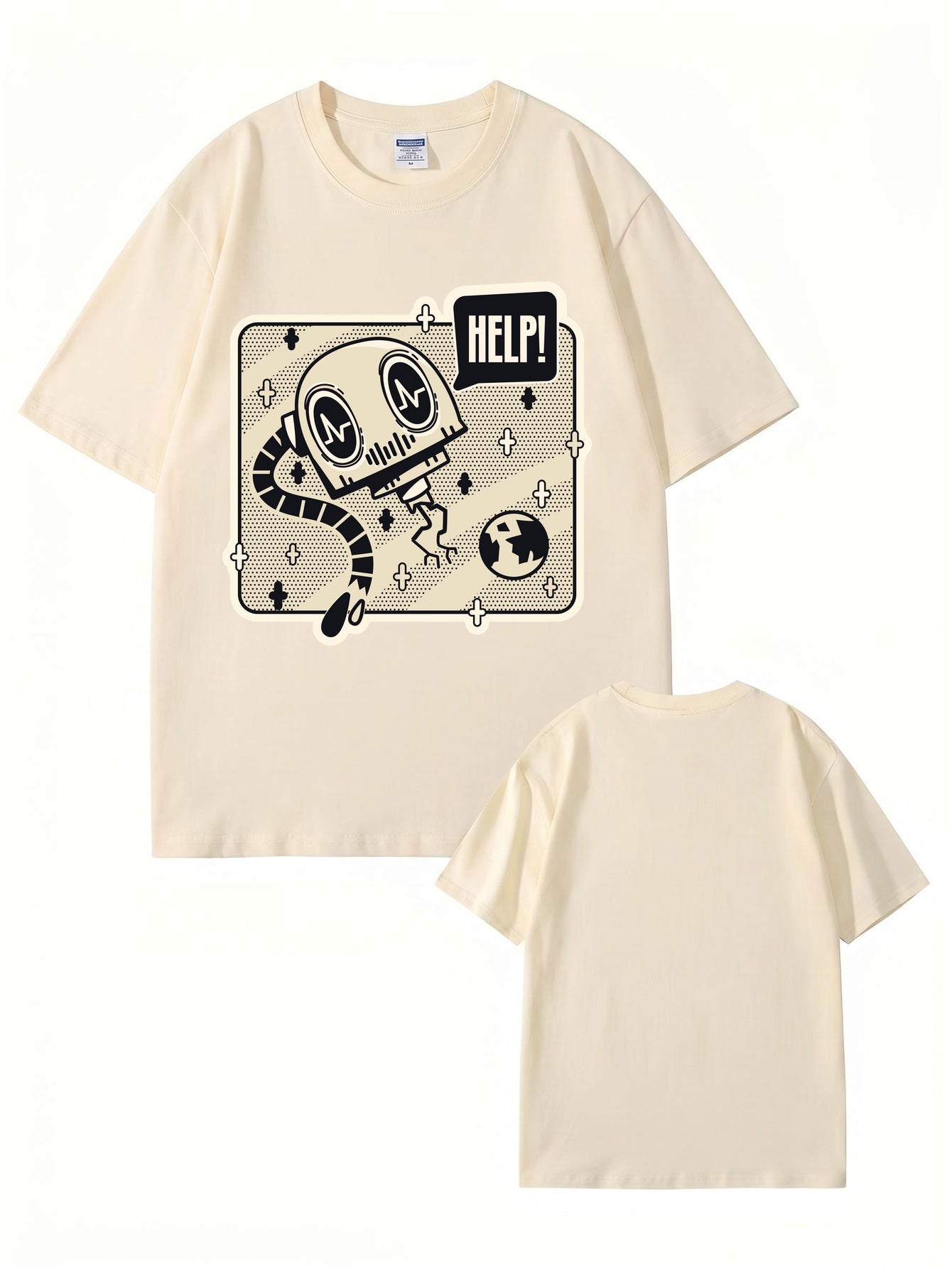 Help! Robot Graphic Print T-Shirt - Premium 200gsm Cotton Streetwear