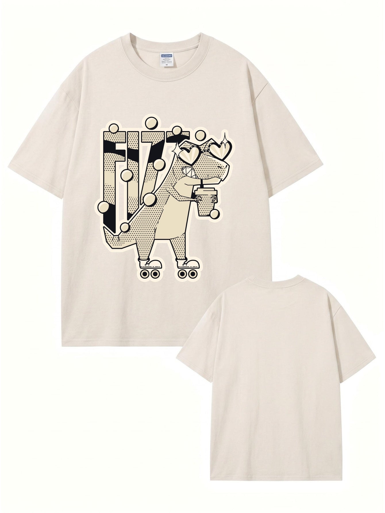 Vintage Washed Roller-Skating Dinosaur Graphic T-Shirt