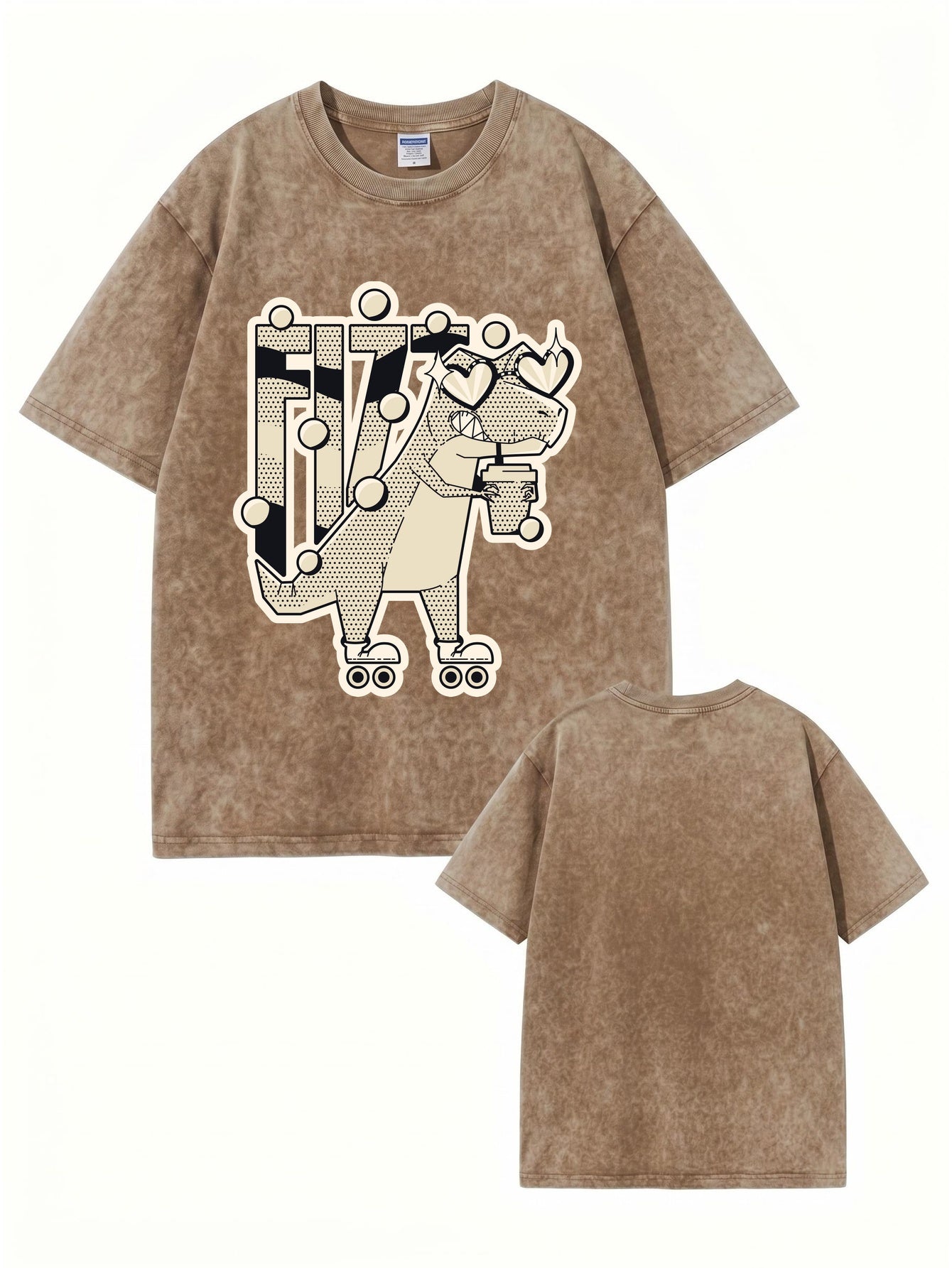 Vintage Washed Roller-Skating Dinosaur Graphic T-Shirt