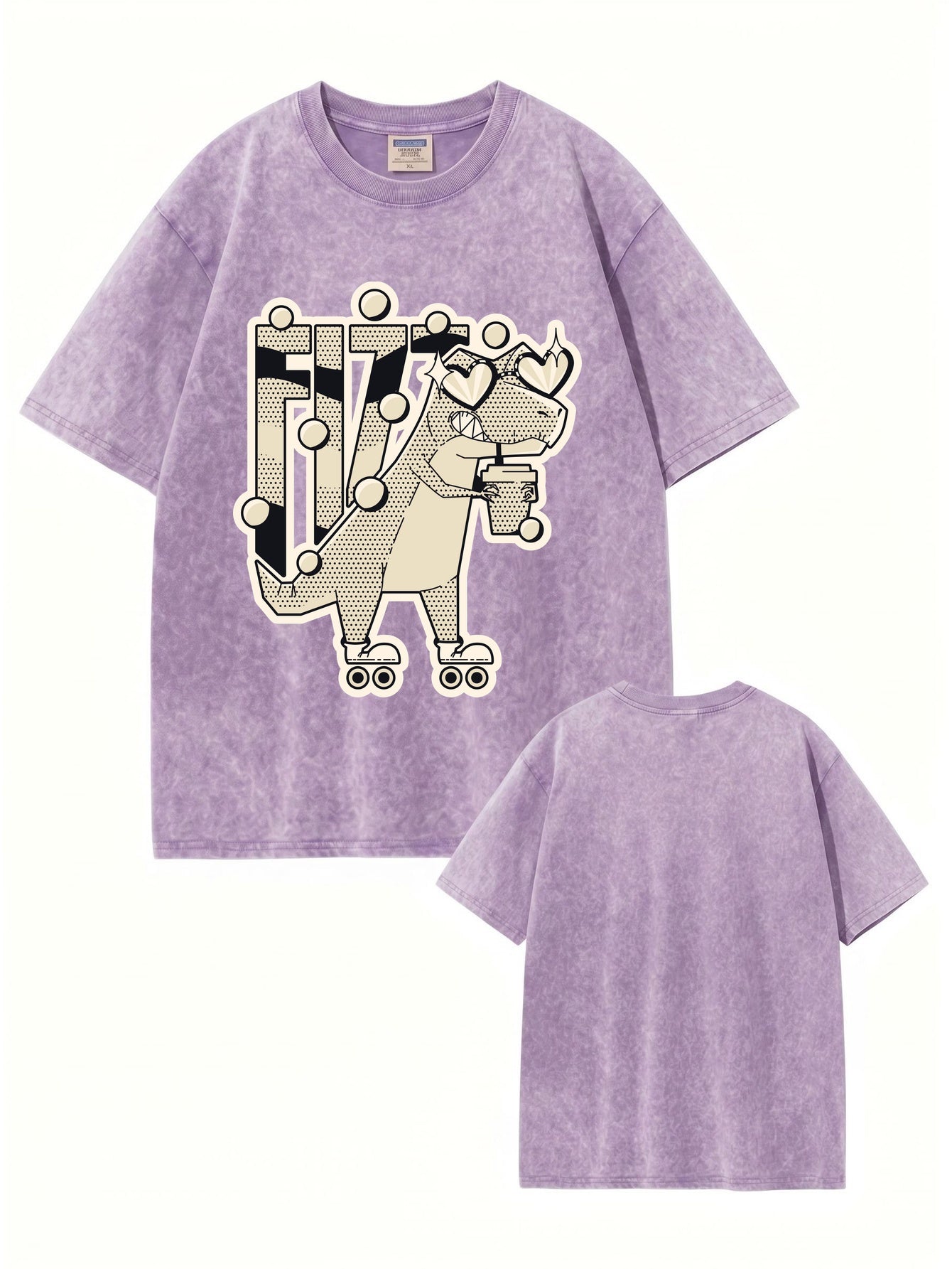 Vintage Washed Roller-Skating Dinosaur Graphic T-Shirt