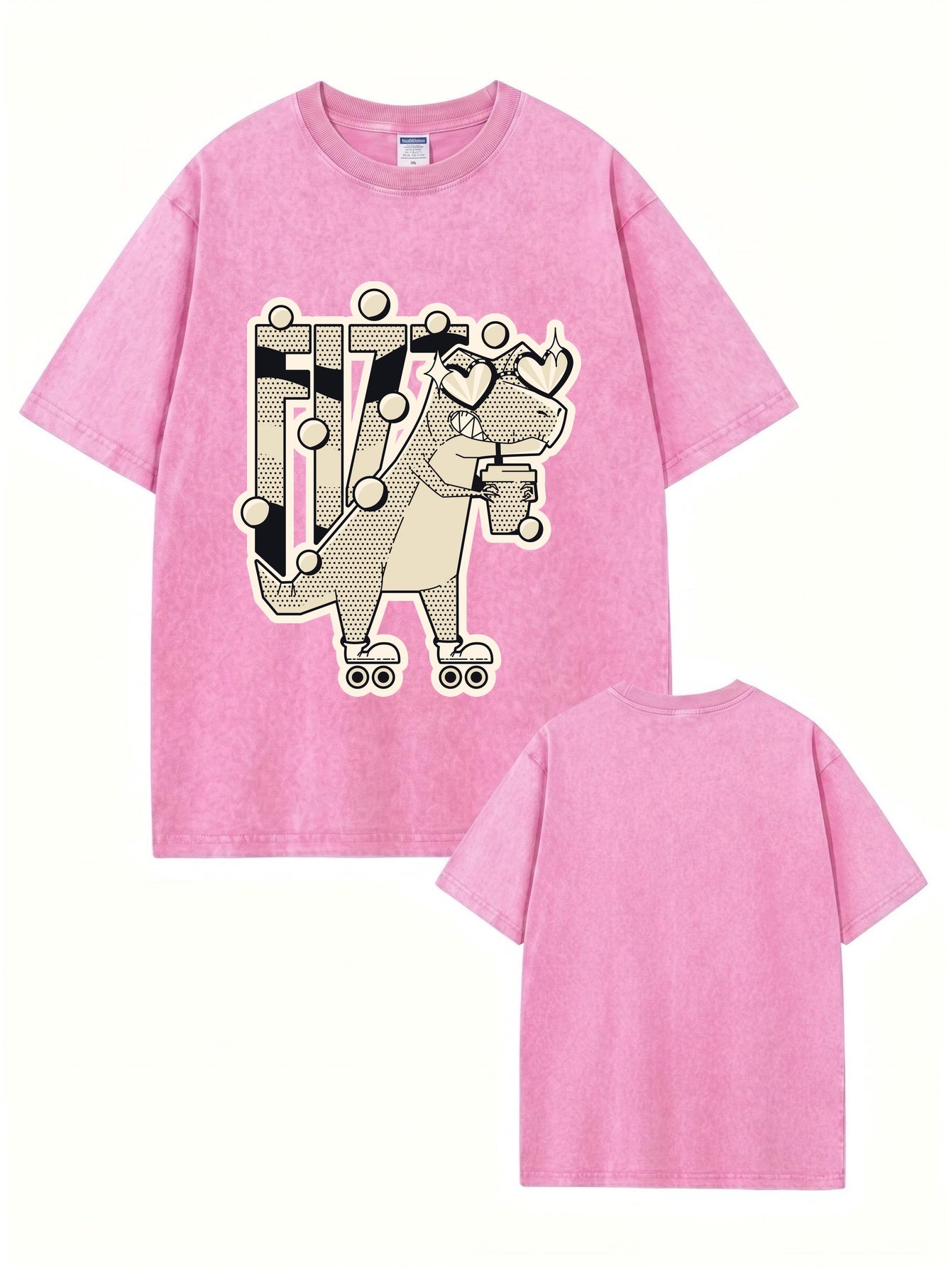 Vintage Washed Roller-Skating Dinosaur Graphic T-Shirt