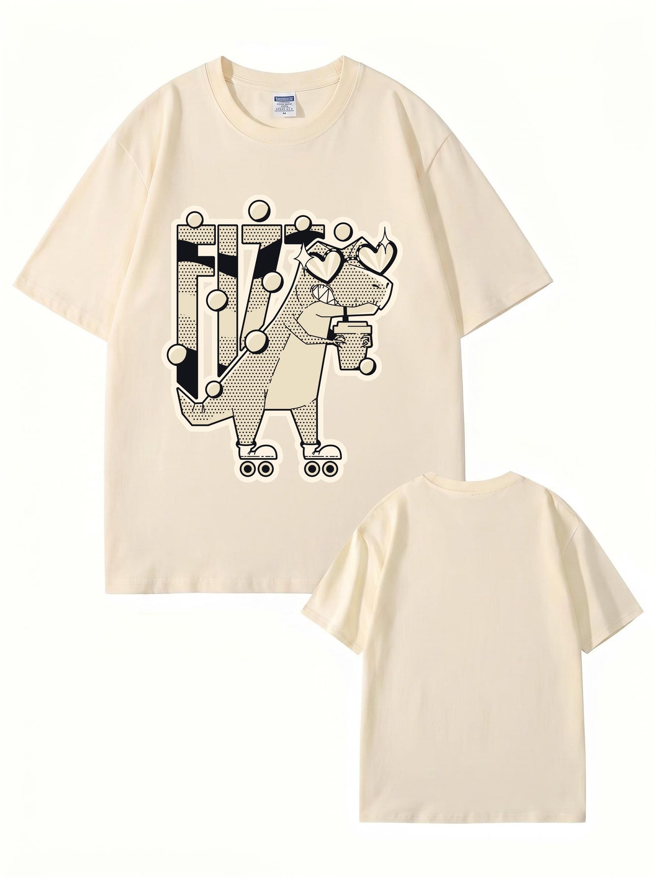 Retro Roller Skating Dinosaur Graphic Tee - Fun Fizzy Dino Print T-Shirt