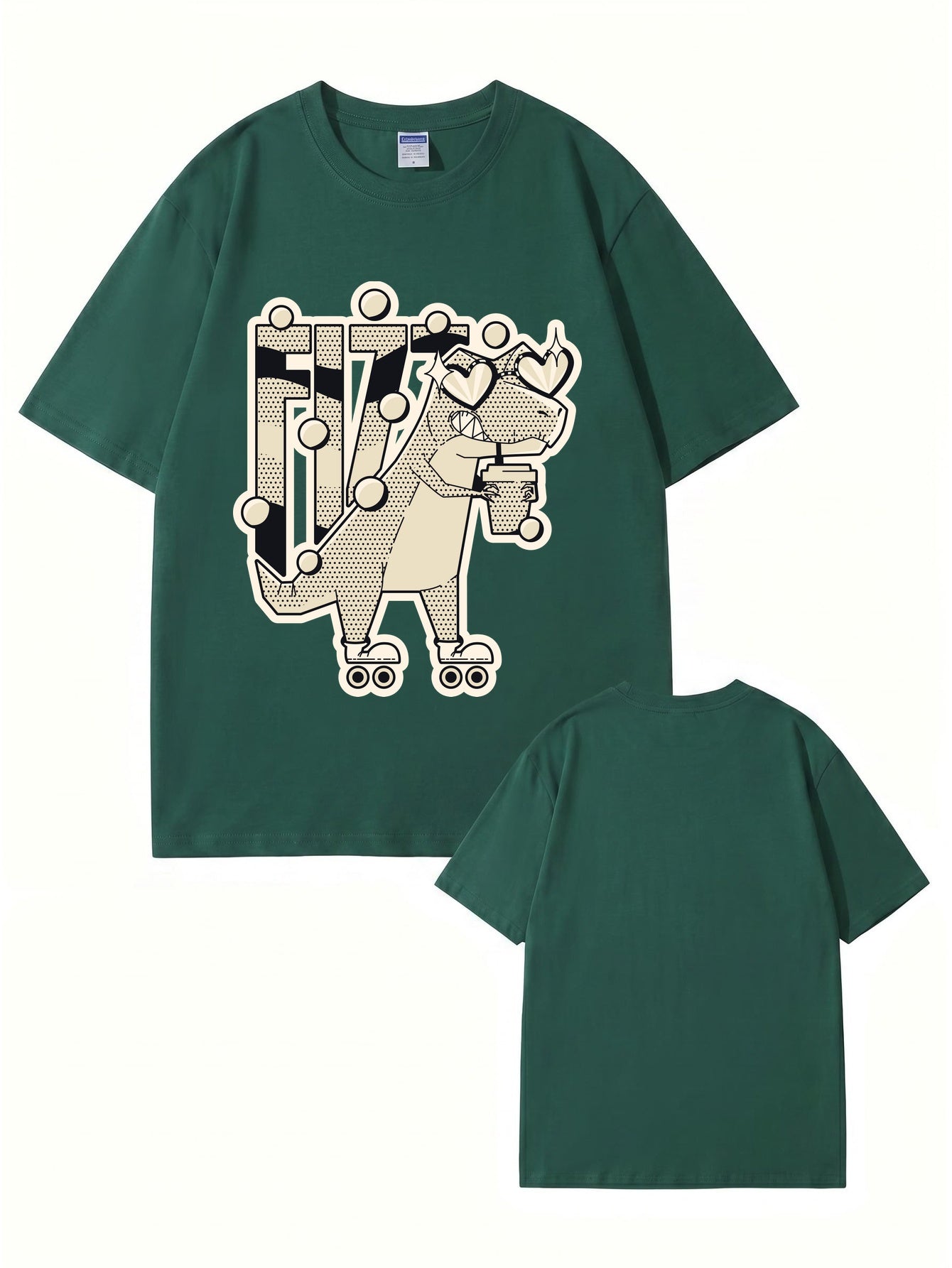 Retro Roller Skating Dinosaur Graphic Tee - Fun Fizzy Dino Print T-Shirt
