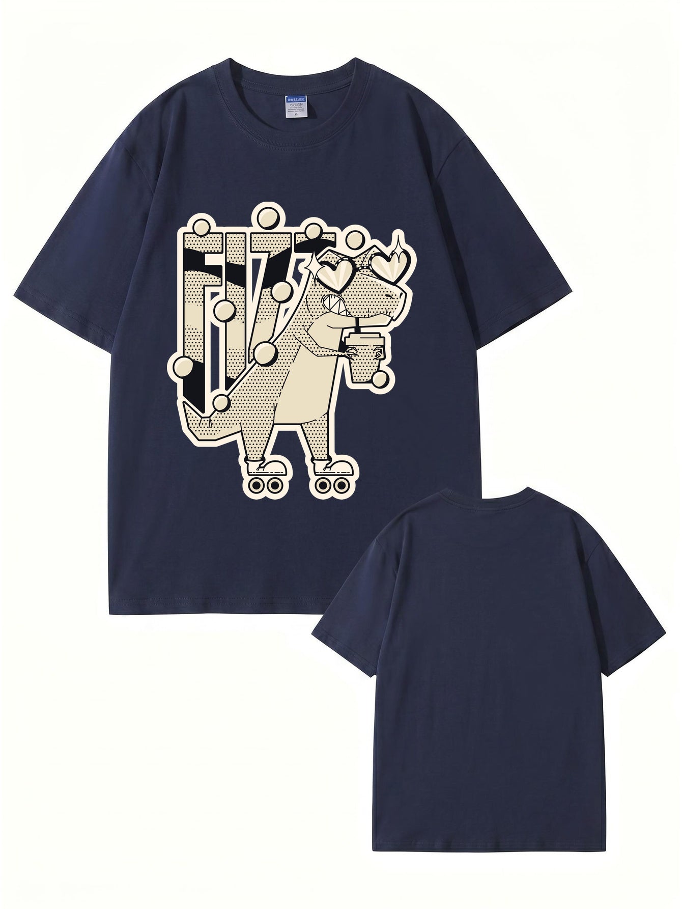 Retro Roller Skating Dinosaur Graphic Tee - Fun Fizzy Dino Print T-Shirt