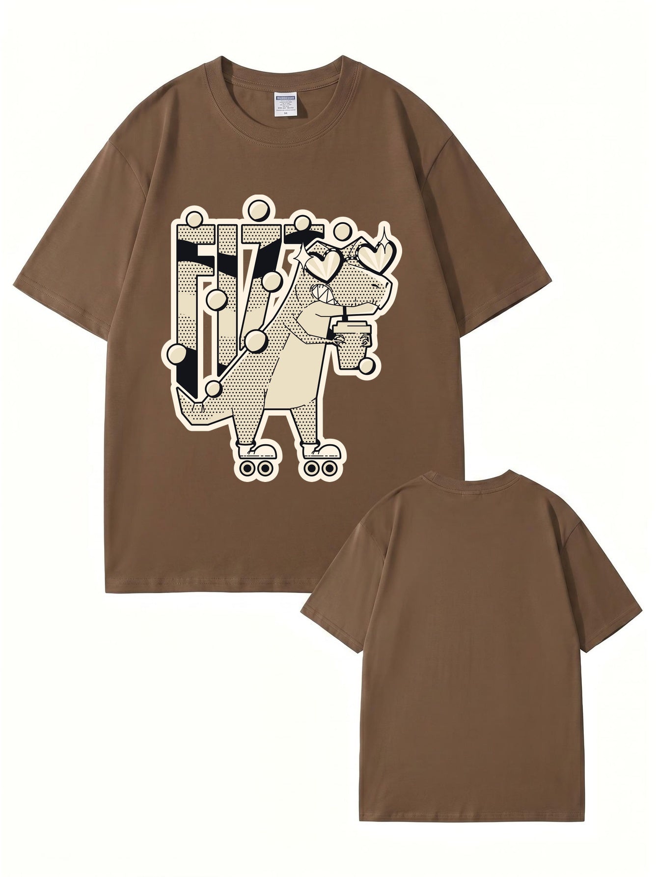 Retro Roller Skating Dinosaur Graphic Tee - Fun Fizzy Dino Print T-Shirt