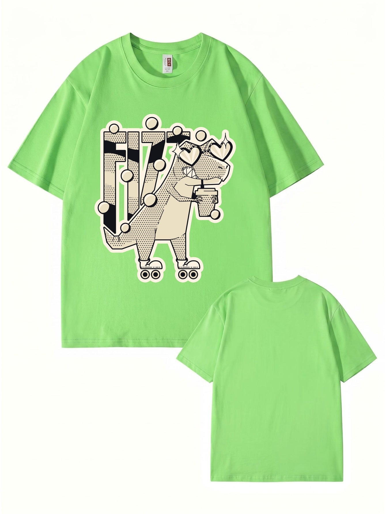 Retro Roller Skating Dinosaur Graphic Tee - Fun Fizzy Dino Print T-Shirt