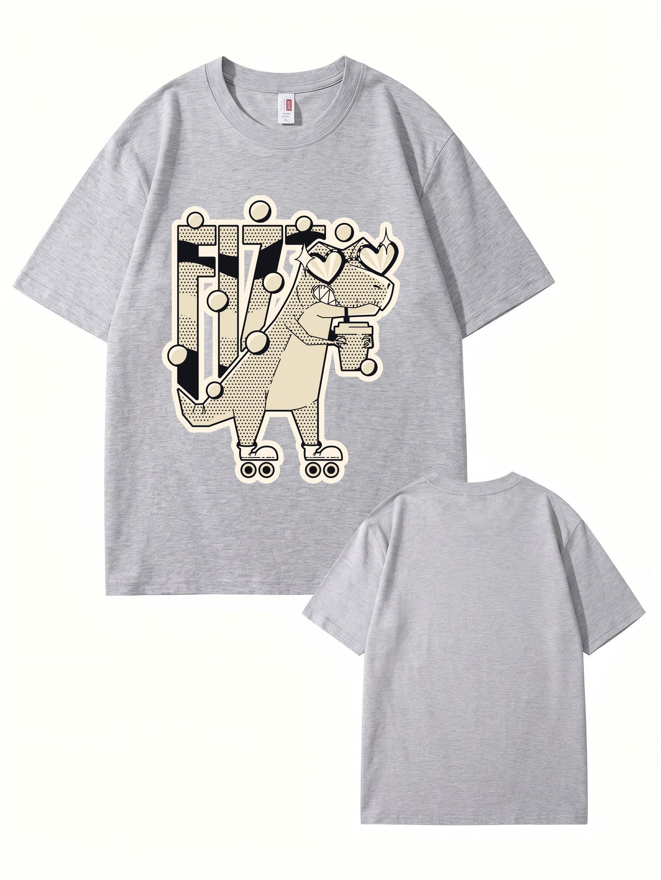 Retro Roller Skating Dinosaur Graphic Tee - Fun Fizzy Dino Print T-Shirt