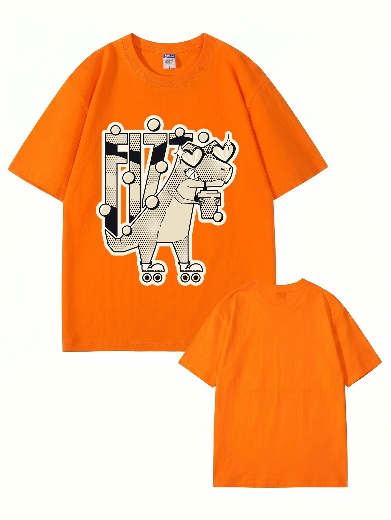 Retro Roller Skating Dinosaur Graphic Tee - Fun Fizzy Dino Print T-Shirt