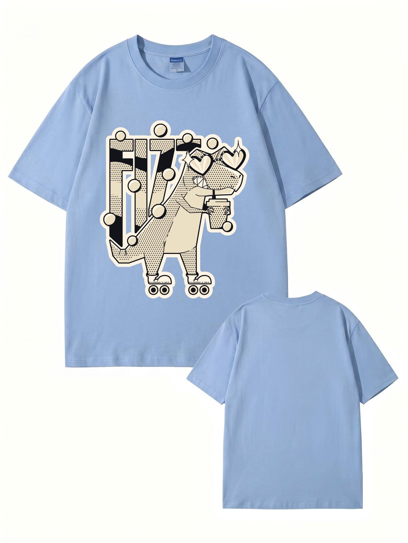 Retro Roller Skating Dinosaur Graphic Tee - Fun Fizzy Dino Print T-Shirt