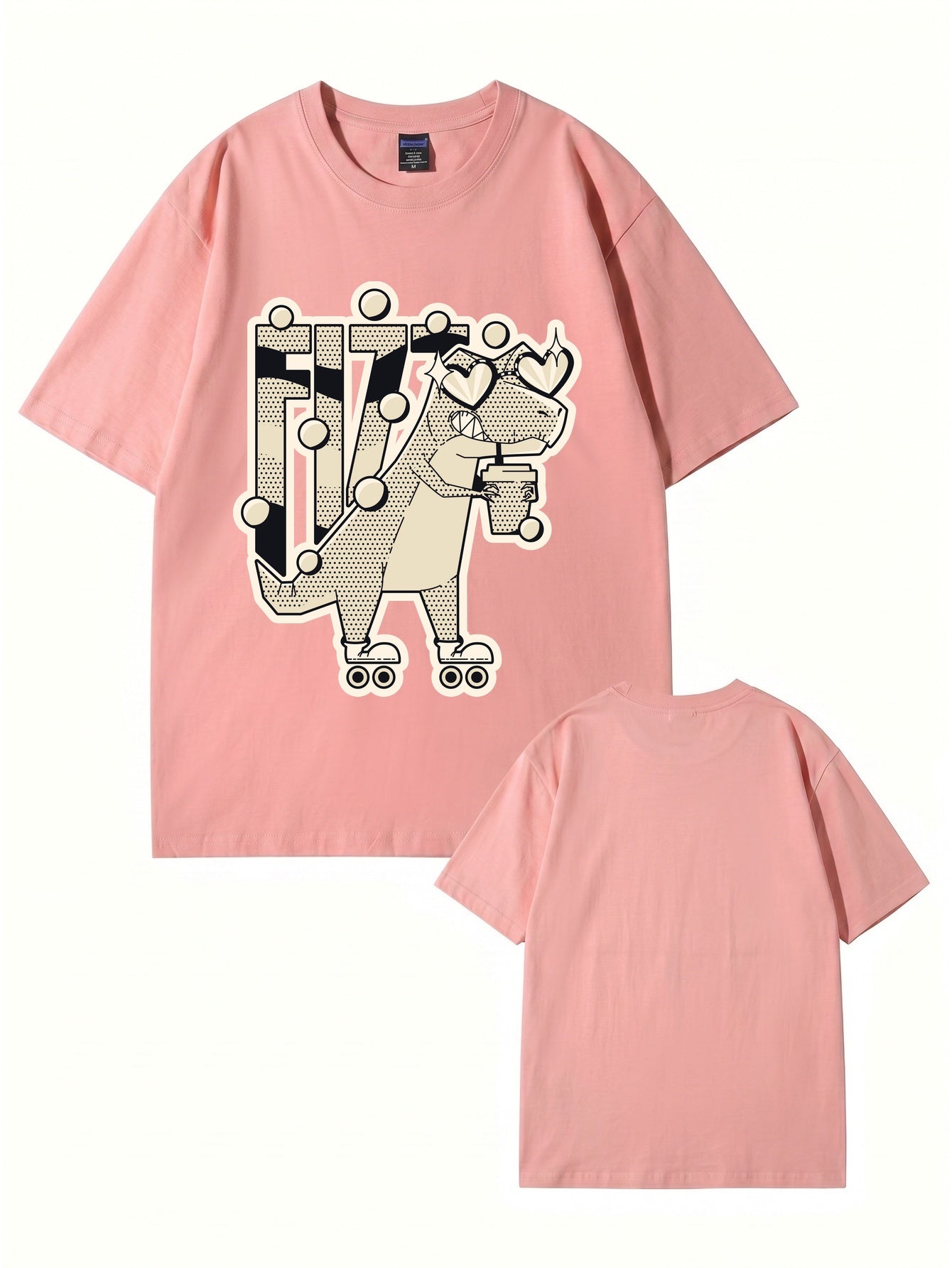 Retro Roller Skating Dinosaur Graphic Tee - Fun Fizzy Dino Print T-Shirt