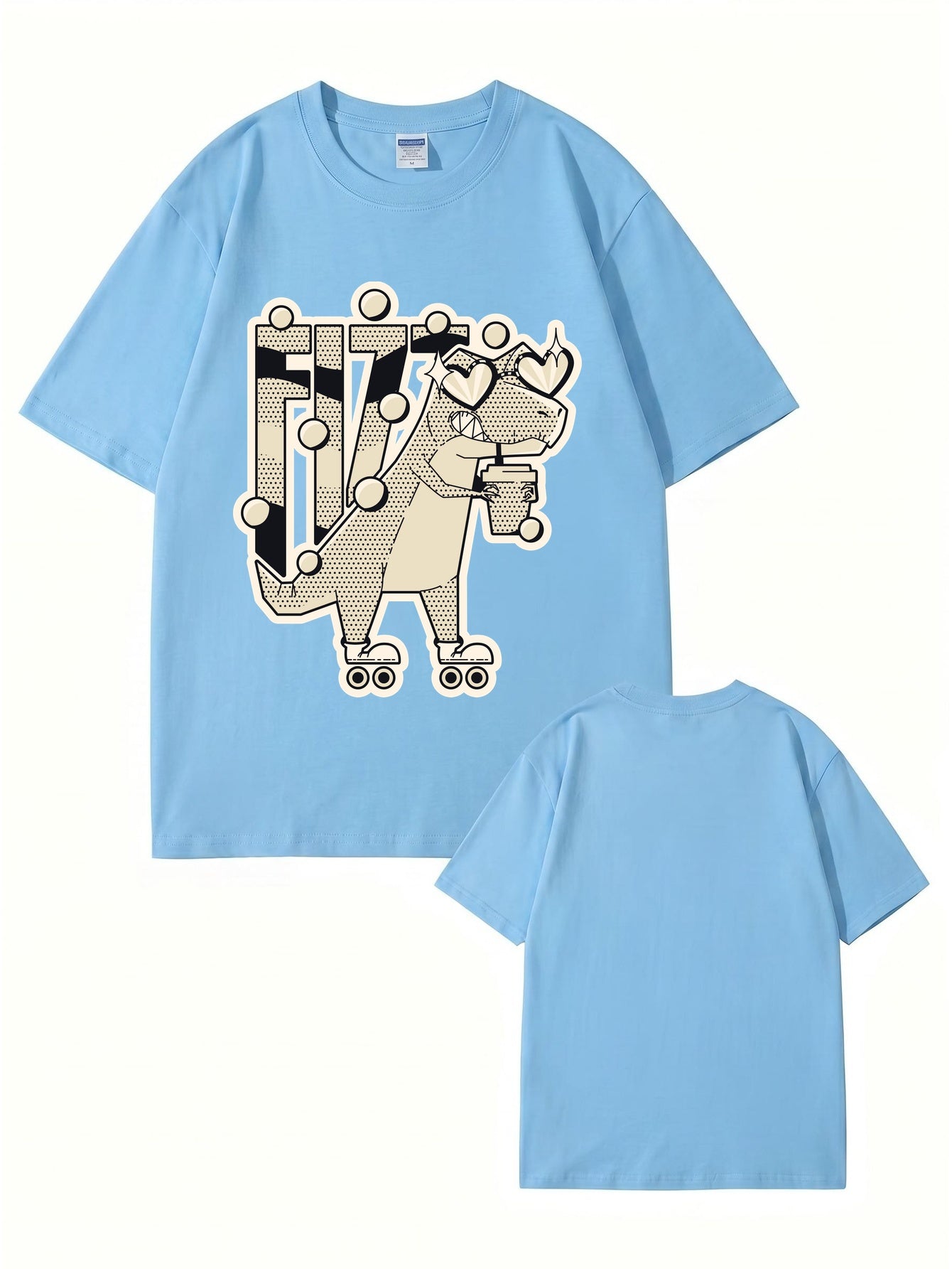 Retro Roller Skating Dinosaur Graphic Tee - Fun Fizzy Dino Print T-Shirt