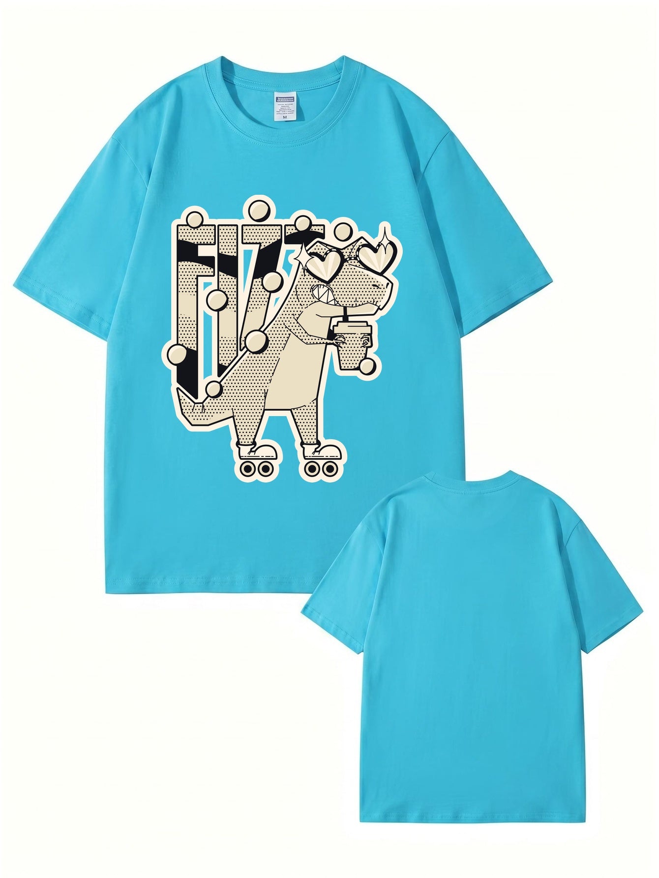 Retro Roller Skating Dinosaur Graphic Tee - Fun Fizzy Dino Print T-Shirt