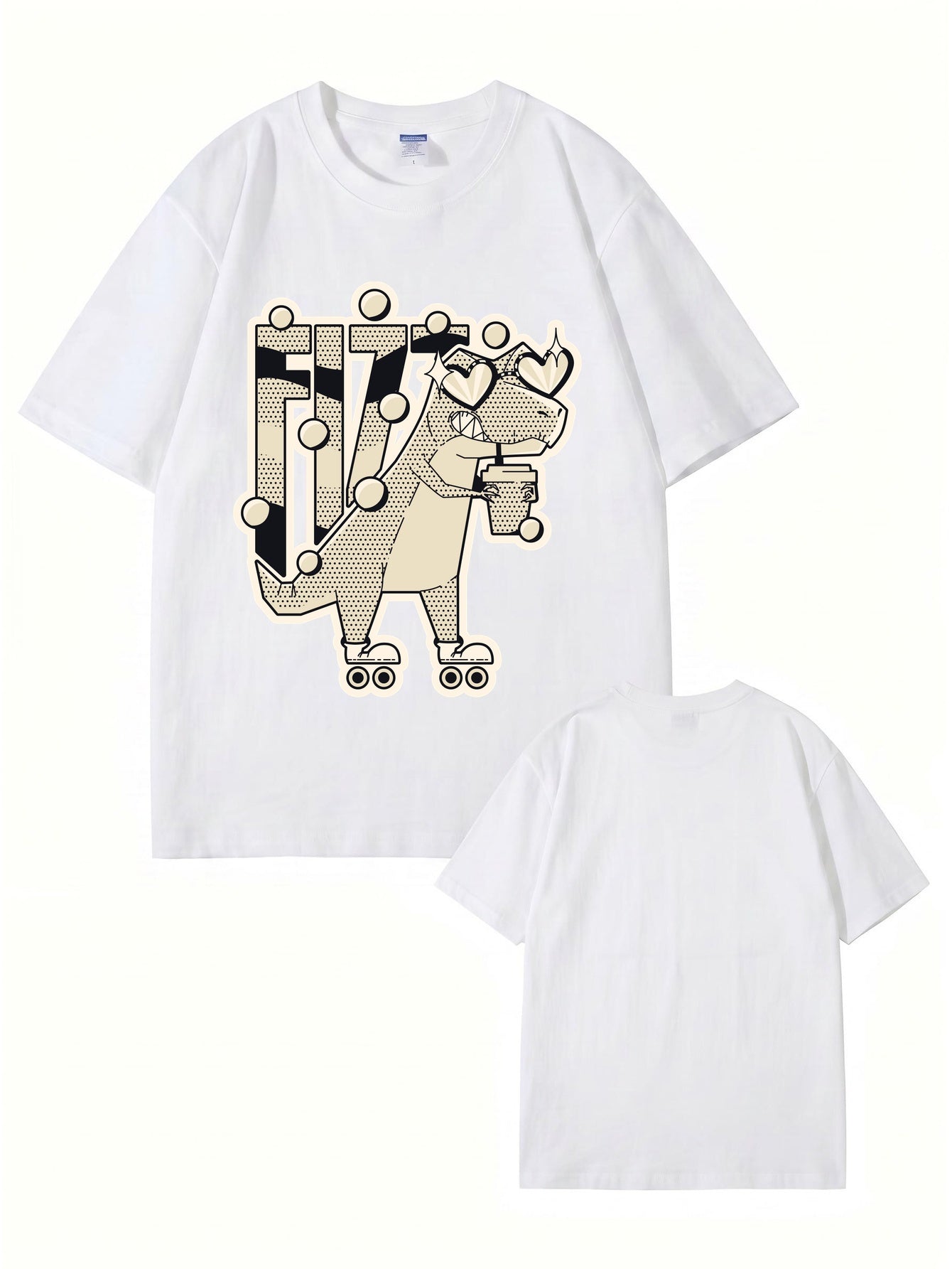 Retro Roller Skating Dinosaur Graphic Tee - Fun Fizzy Dino Print T-Shirt