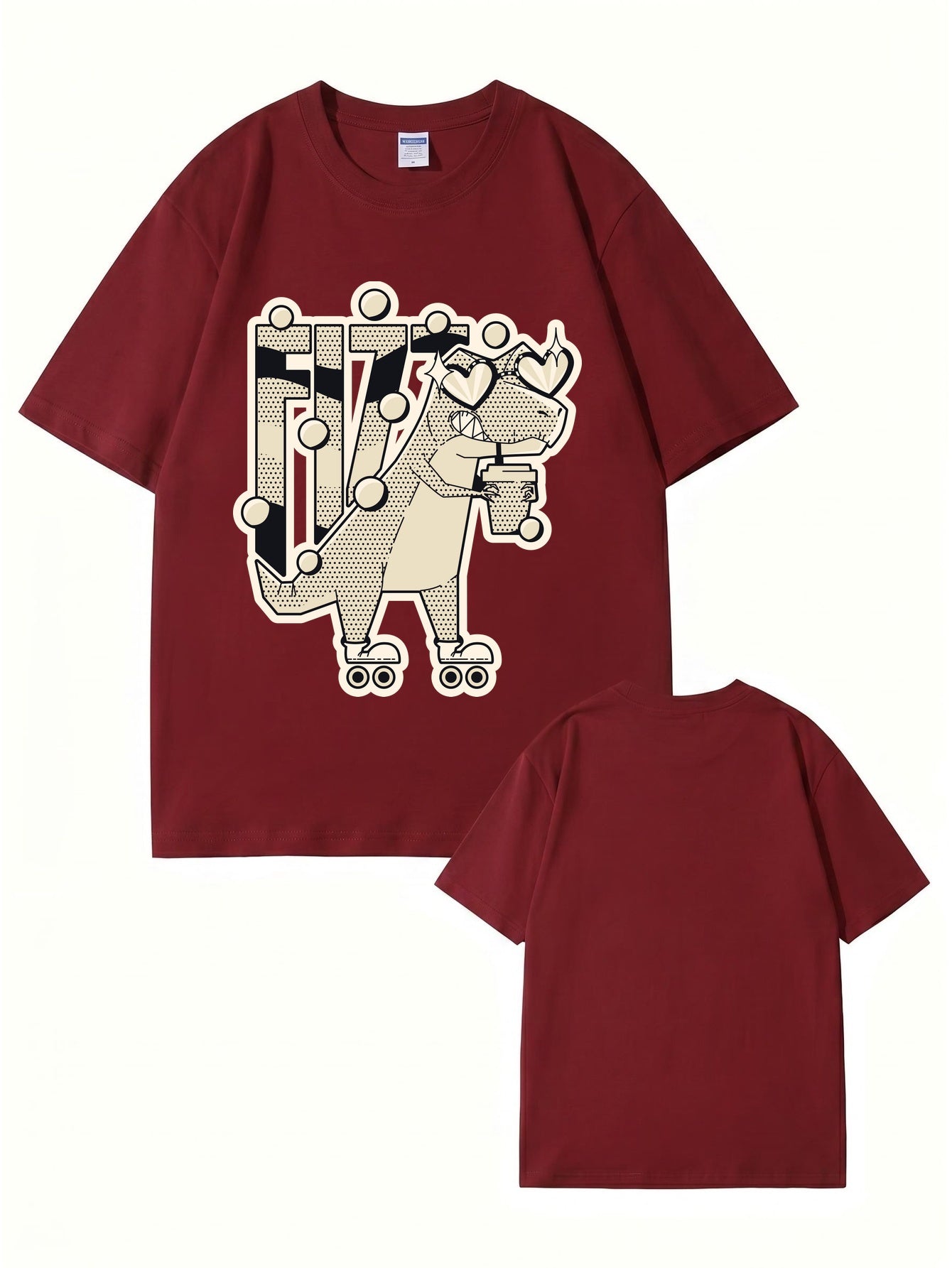 Retro Roller Skating Dinosaur Graphic Tee - Fun Fizzy Dino Print T-Shirt
