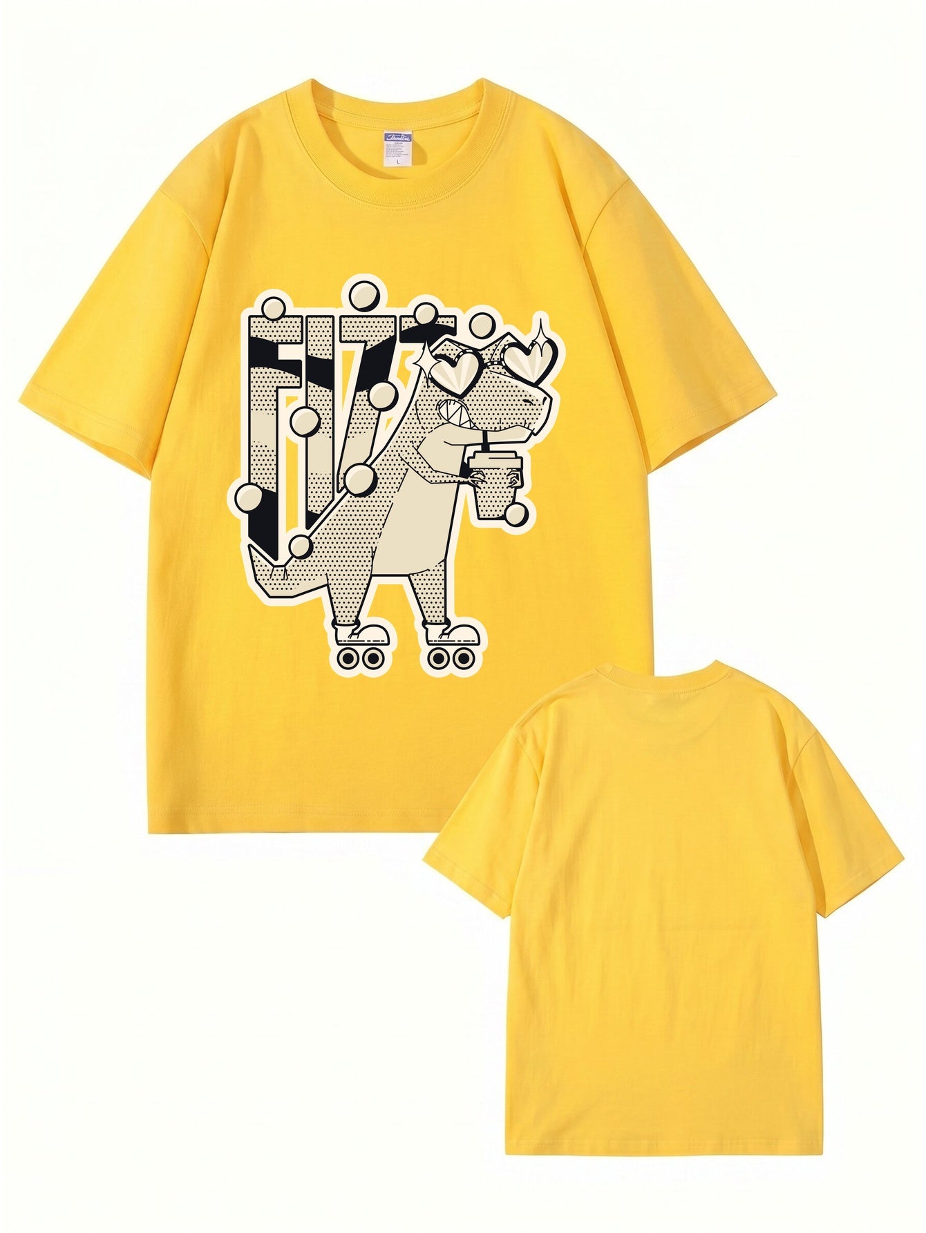 Retro Roller Skating Dinosaur Graphic Tee - Fun Fizzy Dino Print T-Shirt